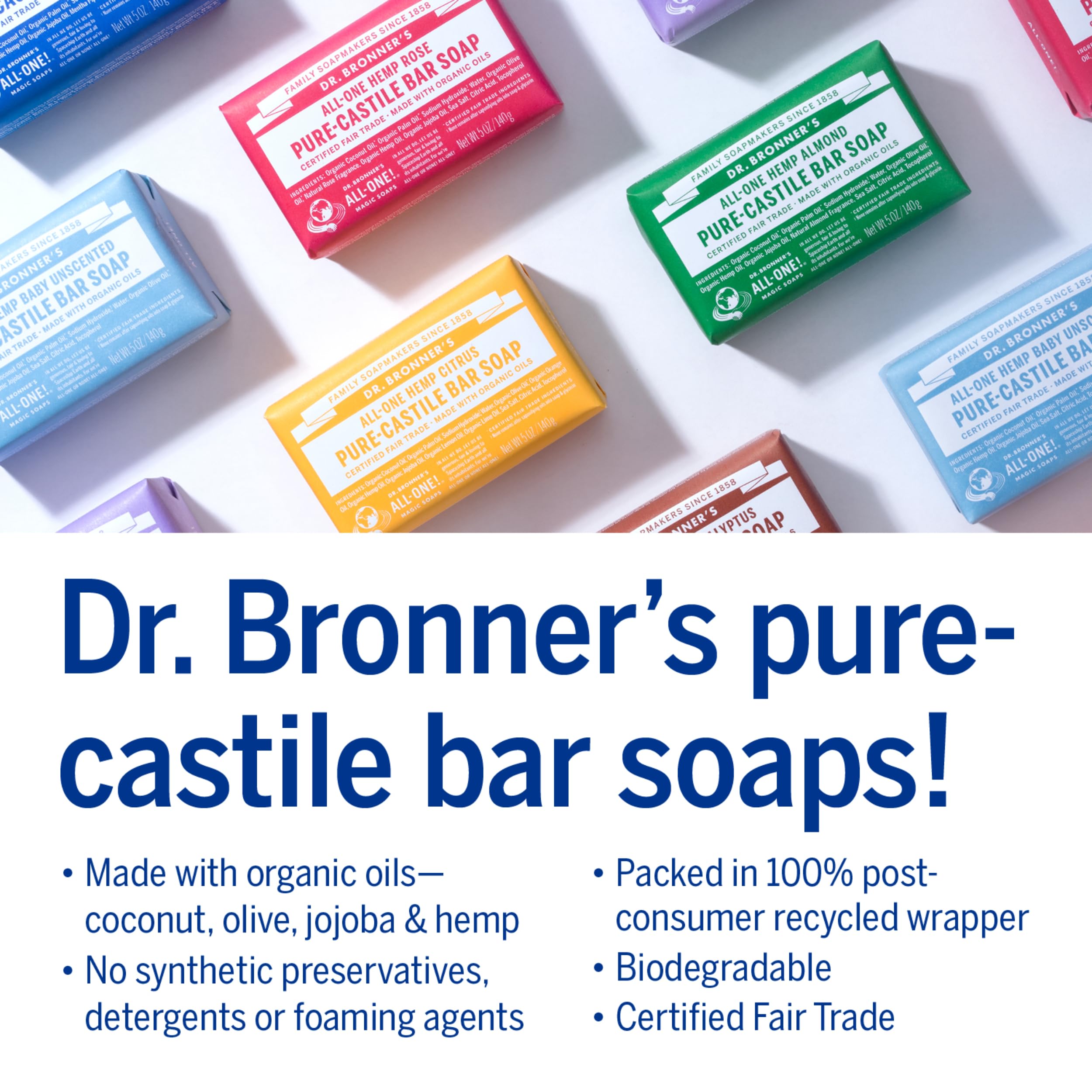 Dr. Bronner's Pure-Castile Citrus Bar Soap – 5oz, 12-Pack | Vegan, Biodegradable