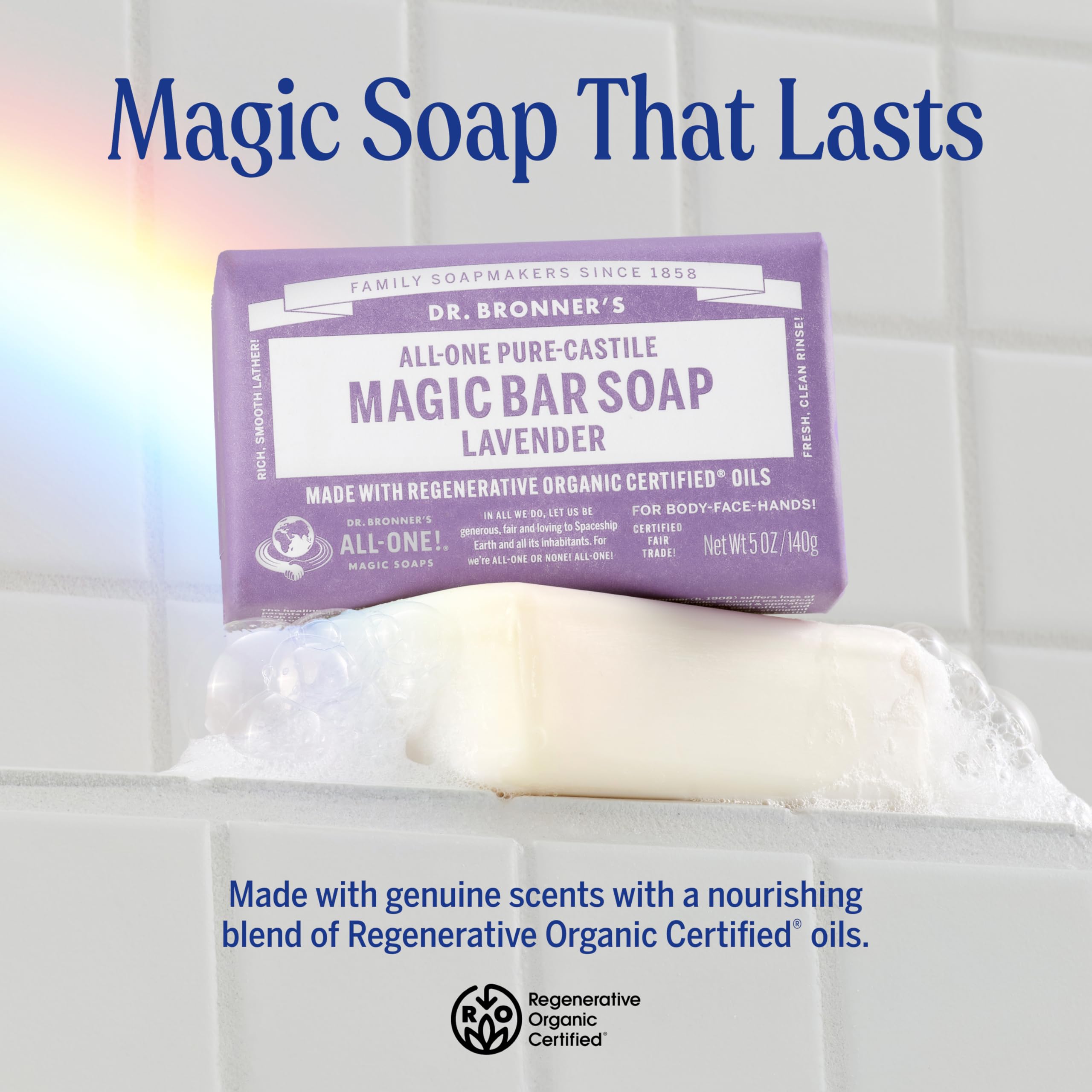 Dr. Bronner's Lavender Pure-Castile Bar Soap | Regenerative Organic Oils, 12-Pack