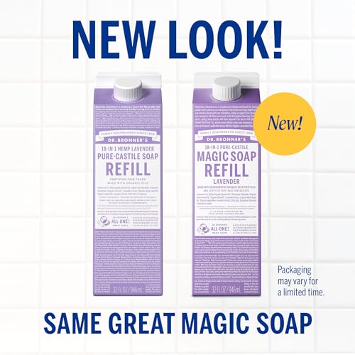 Dr. Bronner's Lavender Pure-Castile Soap Refill – Regenerative Oils, 32oz, 86% Less Plastic