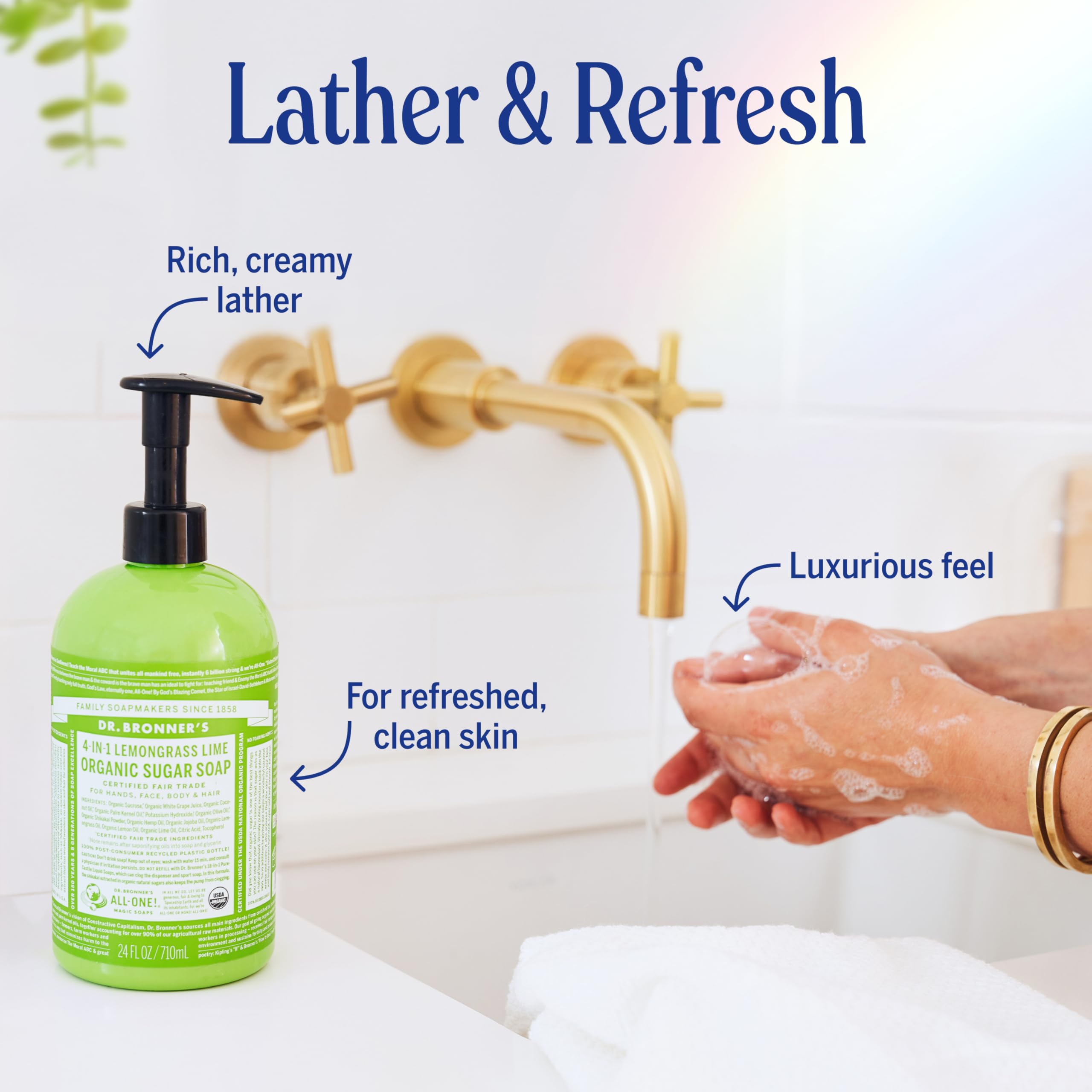 Dr. Bronner's Organic Sugar Soap (Lemongrass, 64 oz) - 4-in-1 Use: Hands, Body, Face & Hair