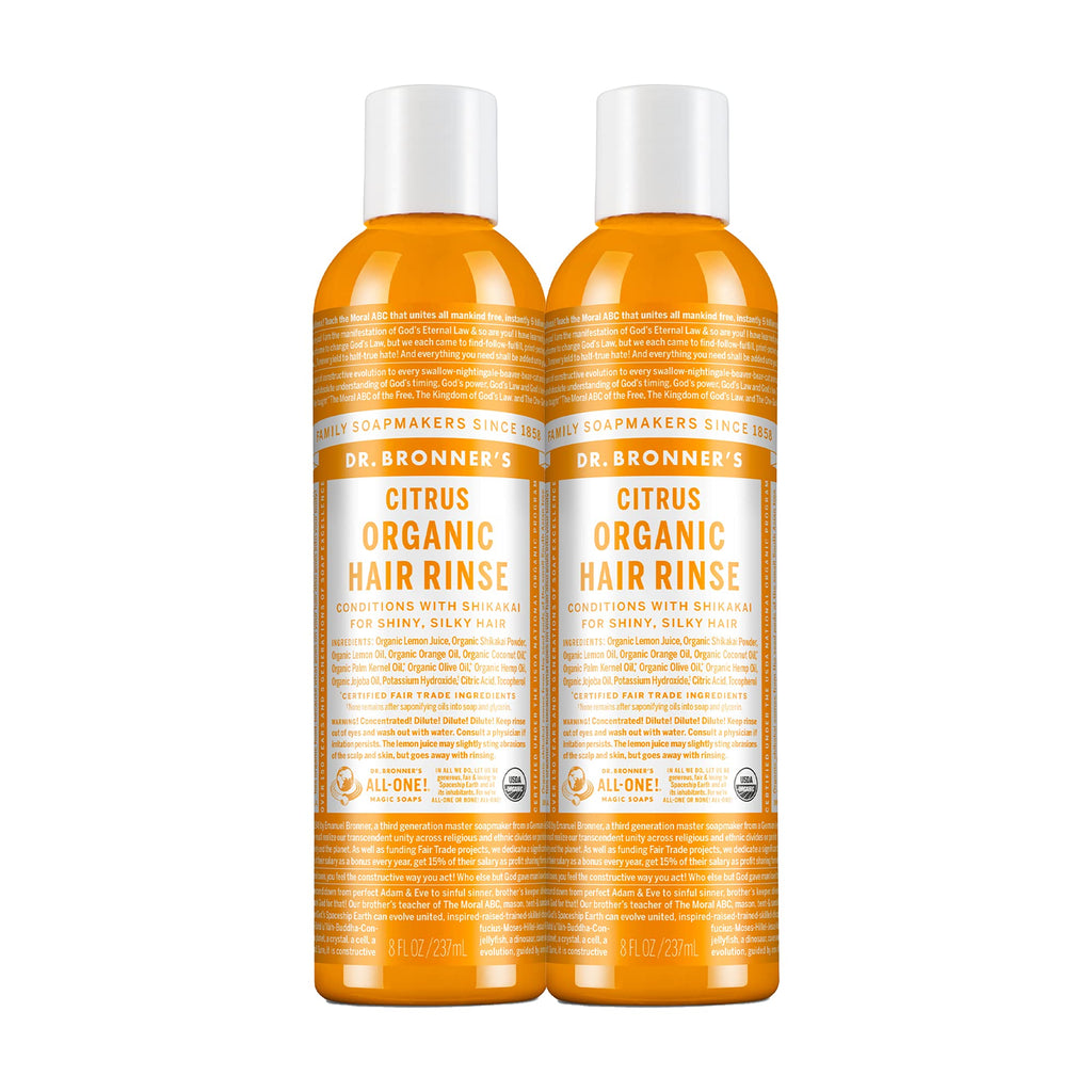 Dr. Bronner's Organic Hair Rinse – Citrus Orange (2-Pack) | Lightweight Conditioning with Shikakai & Oils