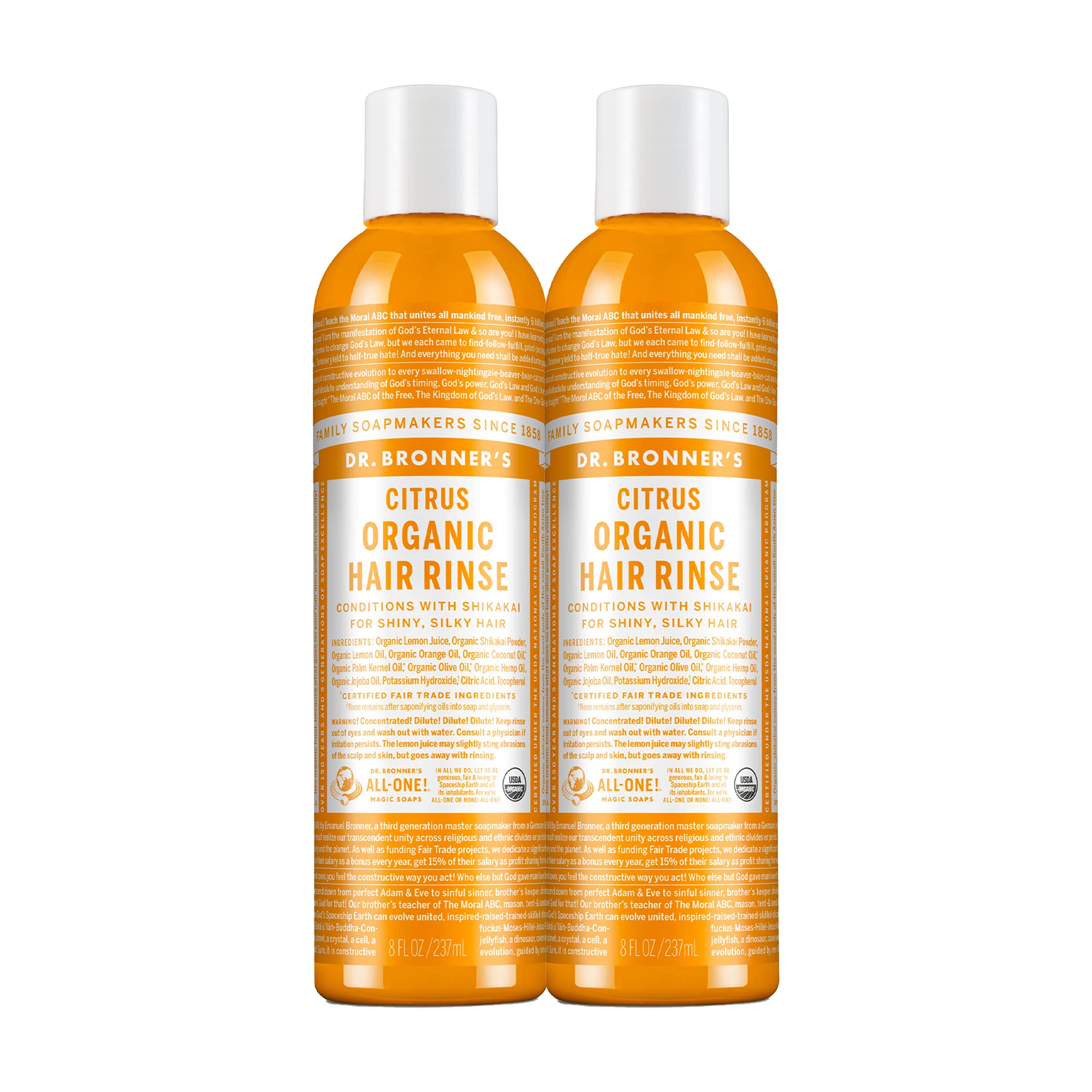 Dr. Bronner's Organic Hair Rinse – Citrus Orange (2-Pack) | Lightweight Conditioning with Shikakai & Oils