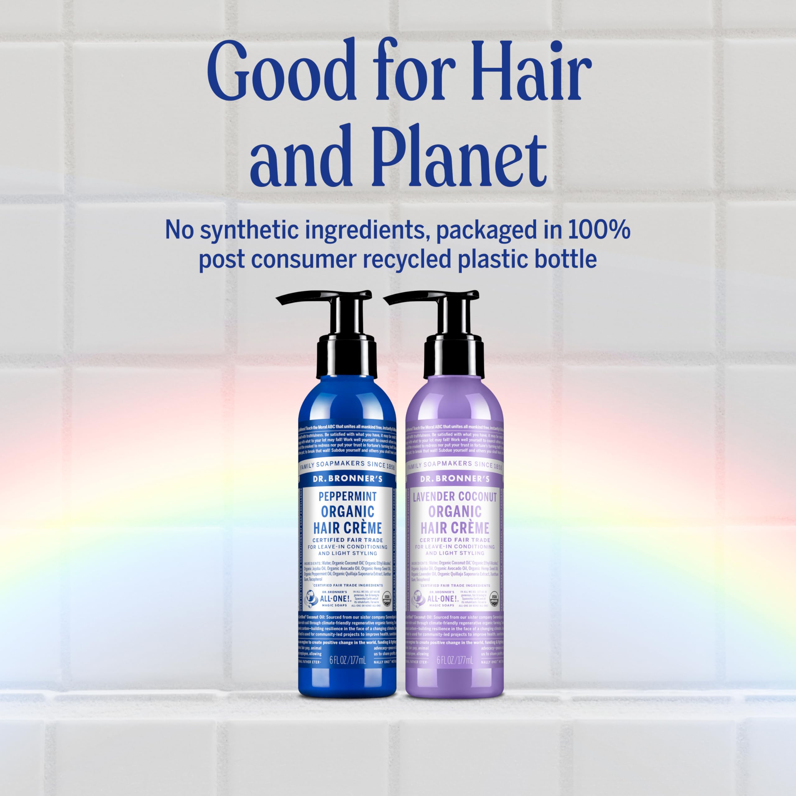 Dr. Bronner's Organic Hair Crème Lavender Coconut – Leave-In Conditioner & Styling Cream (6oz, 2-Pack)