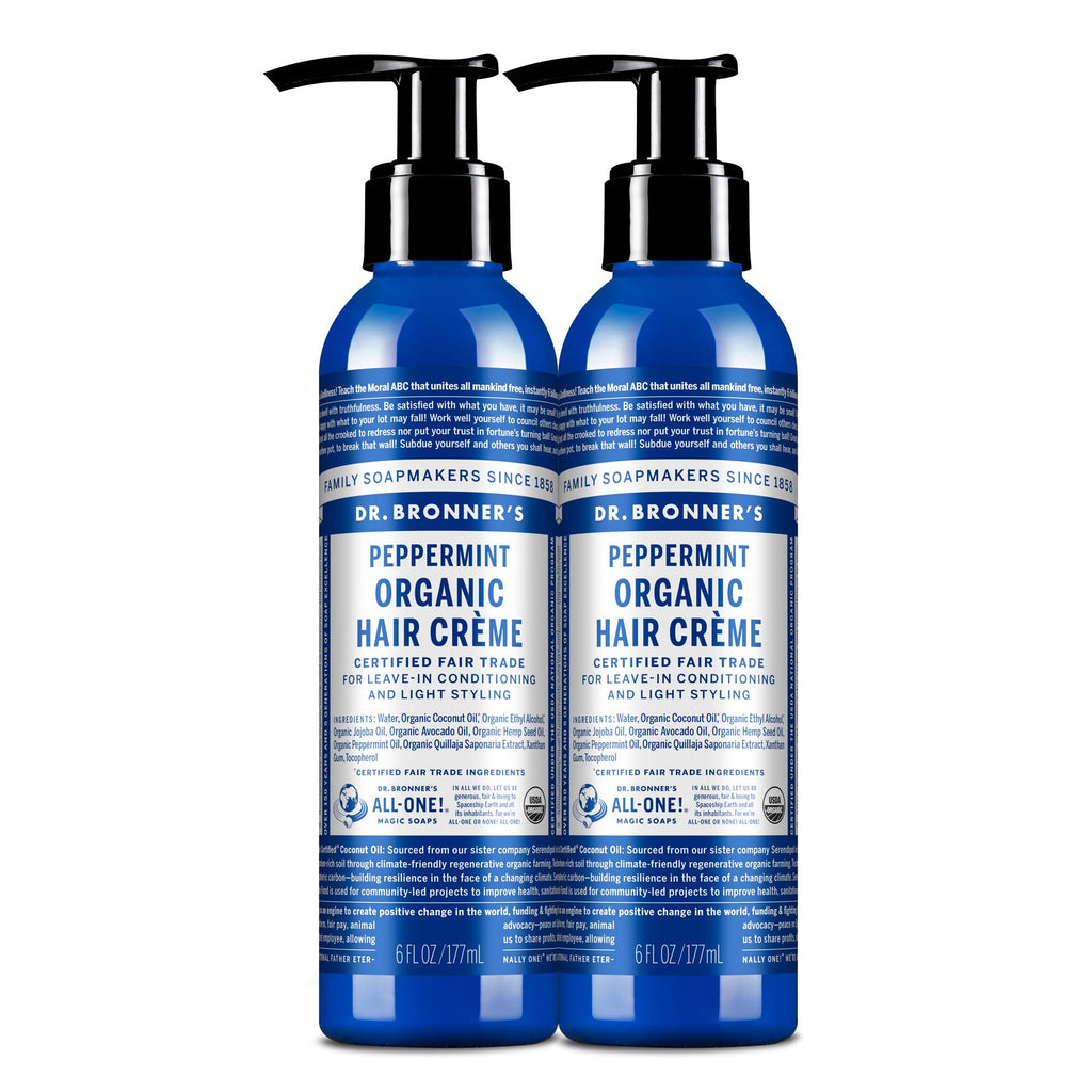 Dr. Bronner's Organic Hair Crème Peppermint – 6 oz, 2-Pack | Leave-In Conditioner & Styling Cream