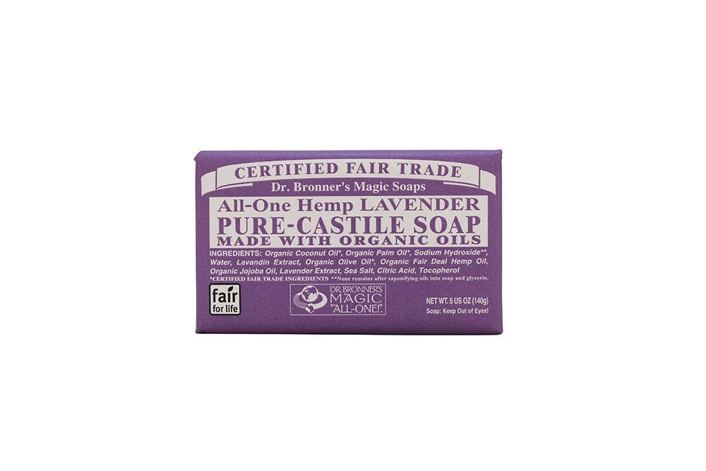 Dr. Bronner's Organic Lavender Bar Soap – 5 oz, Pack of 4