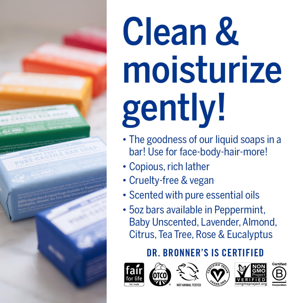 Dr. Bronner's Pure-Castile Citrus Bar Soap – 5oz, 12-Pack | Vegan, Biodegradable