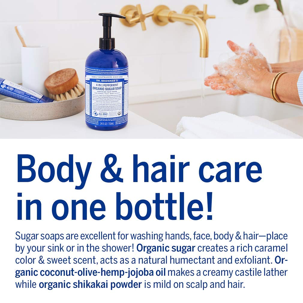 Dr. Bronner's Organic Sugar Soap Variety Pack – Lavender, Peppermint, Tea Tree, Lemongrass (4 x 12 oz)