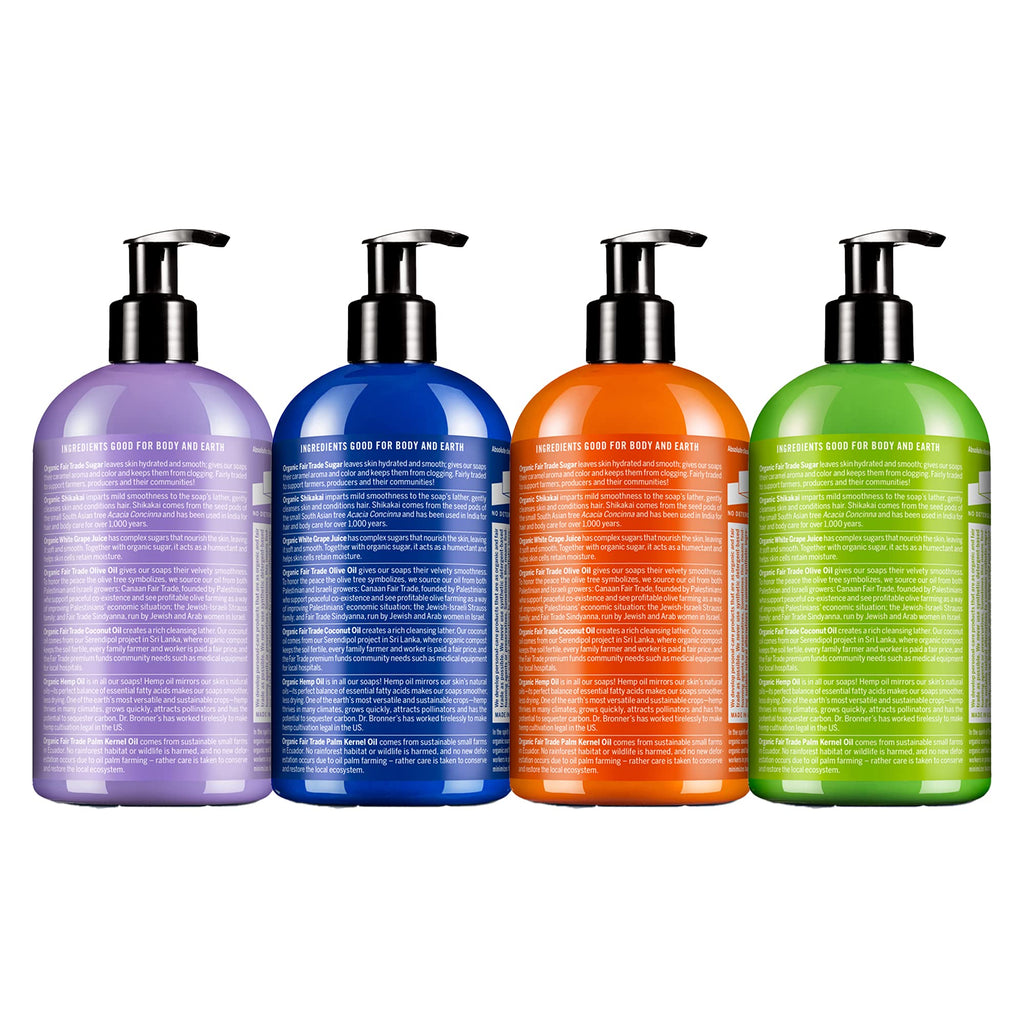 Dr. Bronner's Organic Sugar Soap Variety Pack – Lavender, Peppermint, Tea Tree, Lemongrass (4 x 12 oz)