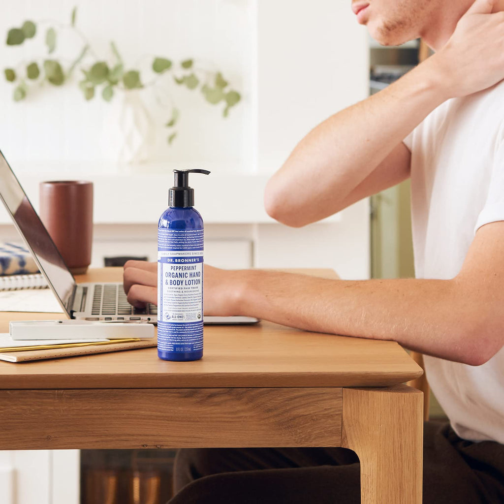 Dr. Bronner's Organic Peppermint Hand & Body Lotion – 236ml, Recycled Bottle, Fair Trade & Vegan