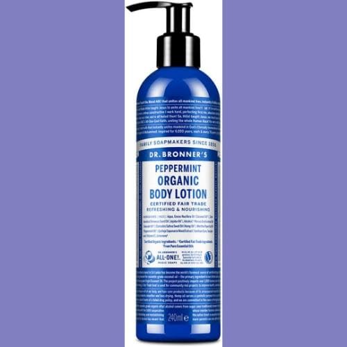 Dr. Bronner's Organic Peppermint Hand & Body Lotion – 236ml, Recycled Bottle, Fair Trade & Vegan
