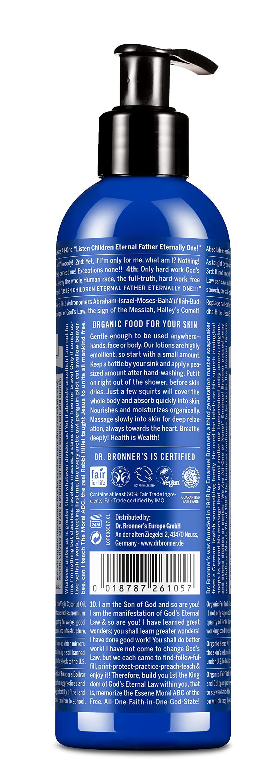 Dr. Bronner's Organic Peppermint Hand & Body Lotion – 236ml, Recycled Bottle, Fair Trade & Vegan