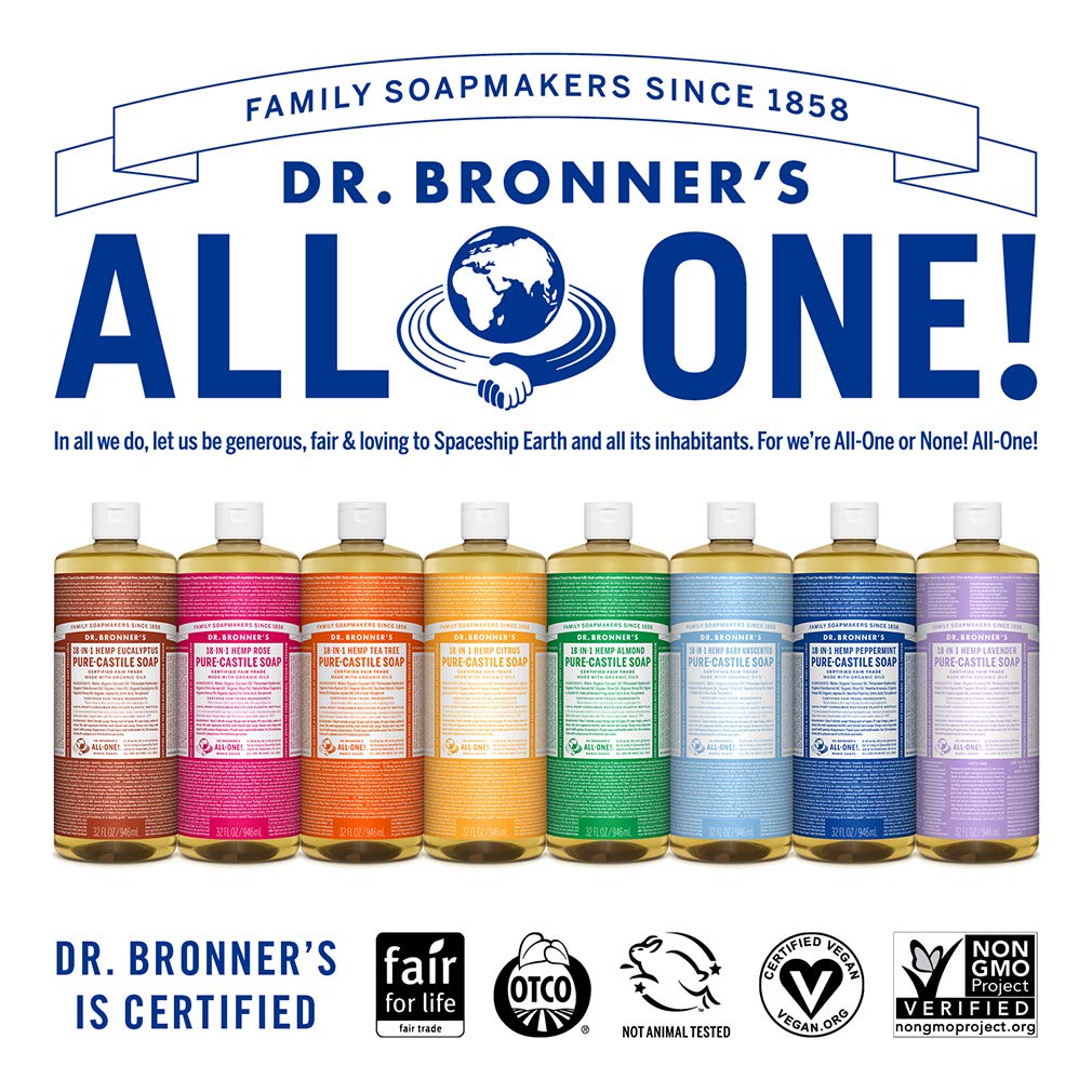 Dr. Bronner's Peppermint Pure-Castile Liquid Soap – 32oz & 2oz Bundle, 18-in-1 Uses, Organic Oils, Vegan, Cruelty-Free