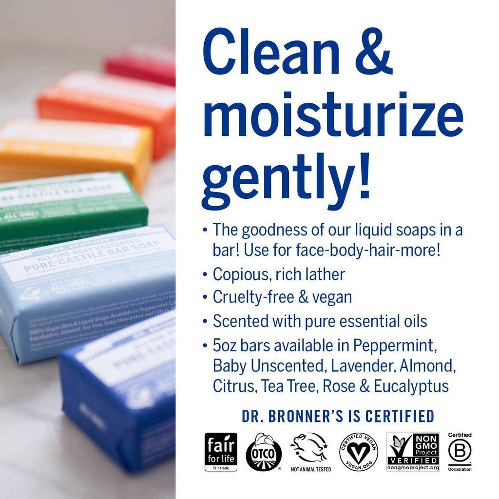 Dr. Bronner's Pure-Castile Magic Bar Soap Variety Pack – 8 x 5 oz, Vegan, Regenerative Organic Oils