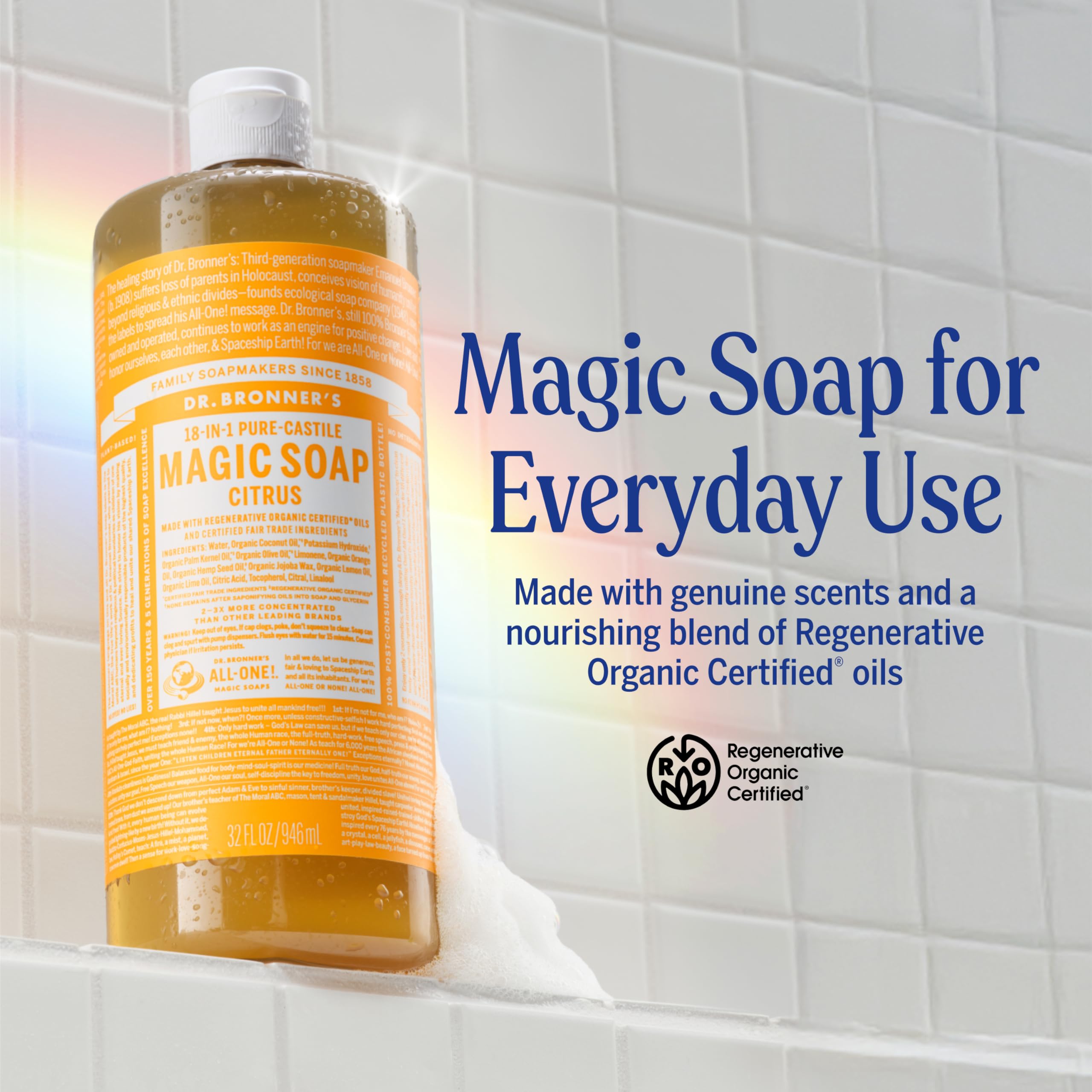 Dr. Bronner's Pure-Castile Magic Liquid Soap – 32 oz (3-Pack) Almond, Citrus, Tea Tree | Multi-Purpose Soap