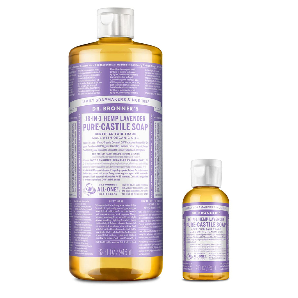Dr. Bronner's Pure-Castile Lavender Bundle – 32oz + 2oz Travel Bottle