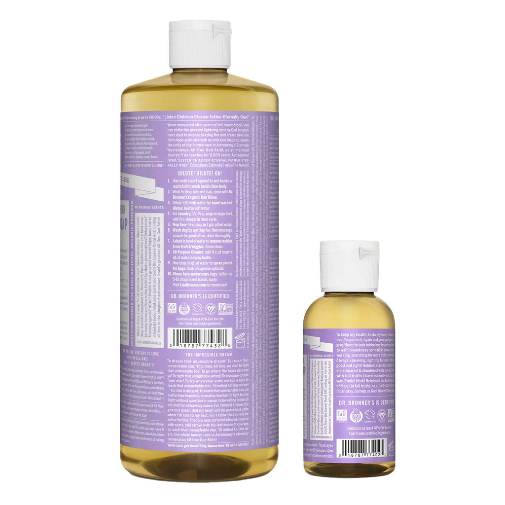 Dr. Bronner's Pure-Castile Lavender Bundle – 32oz + 2oz Travel Bottle