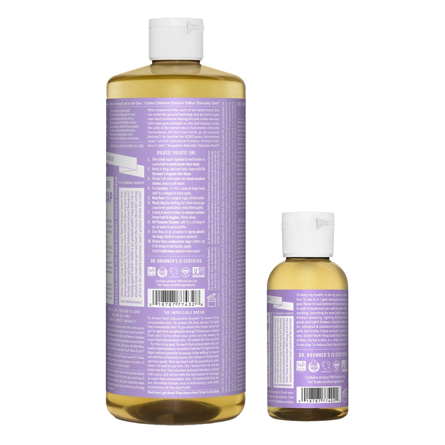 Dr. Bronner's Pure-Castile Lavender Bundle – 32oz + 2oz Travel Bottle