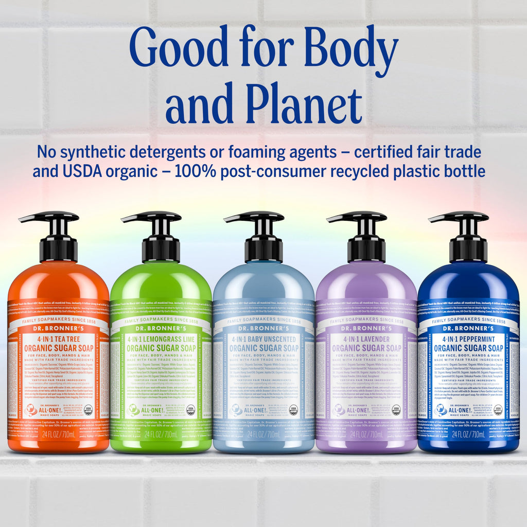 Dr. Bronner's Organic Sugar Soap Tea Tree 64oz – 4-in-1 Cleanser for Hands, Body, Face & Hair | Vegan