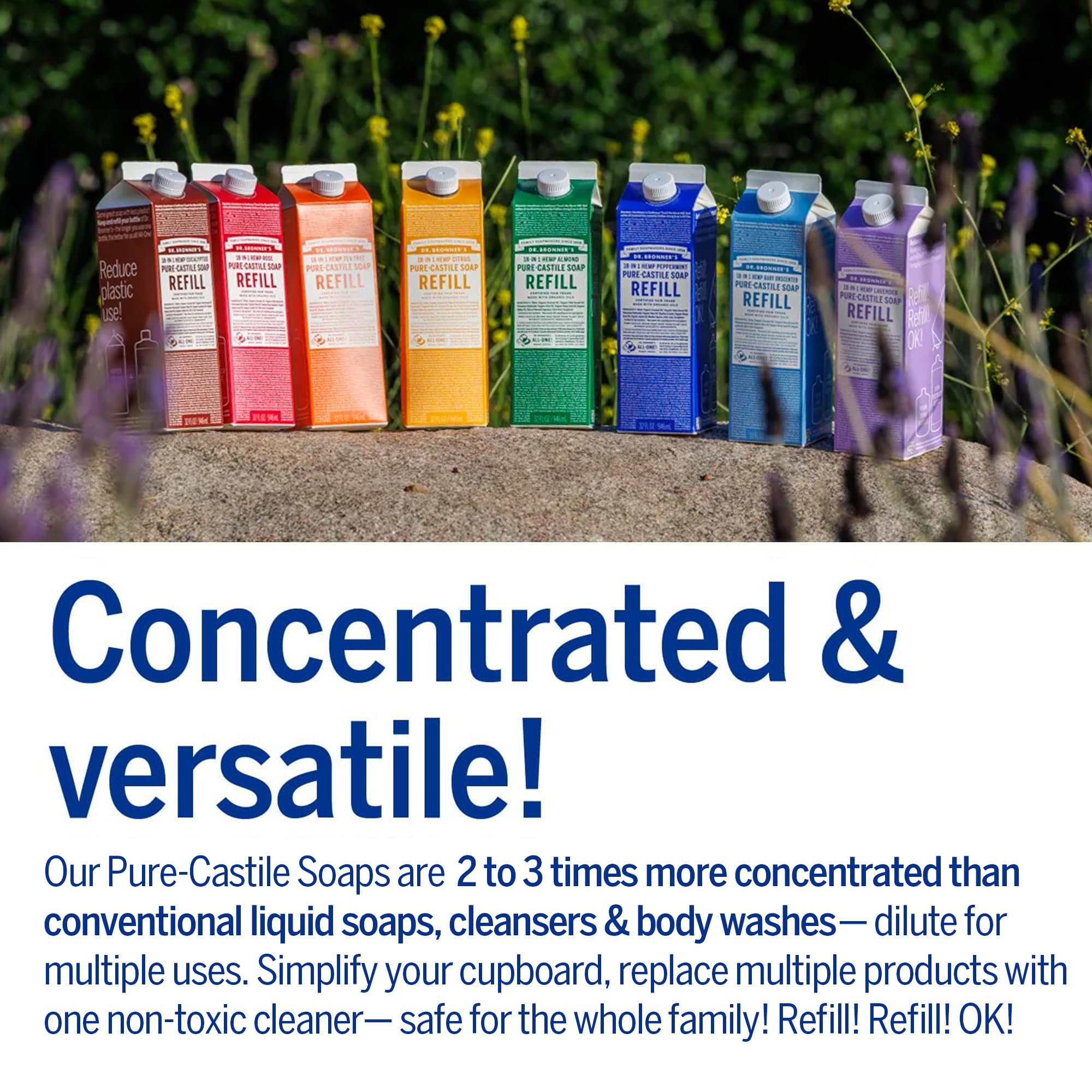 Dr. Bronner's Pure-Castile Soap Refill (32oz) – Regenerative Organic Oils, 86% Less Plastic, Baby Unscented, 18-in-1 Uses