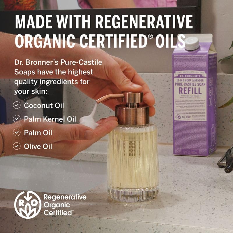 Dr. Bronner's Lavender Pure-Castile Soap Refill – Regenerative Oils, 32oz, 86% Less Plastic