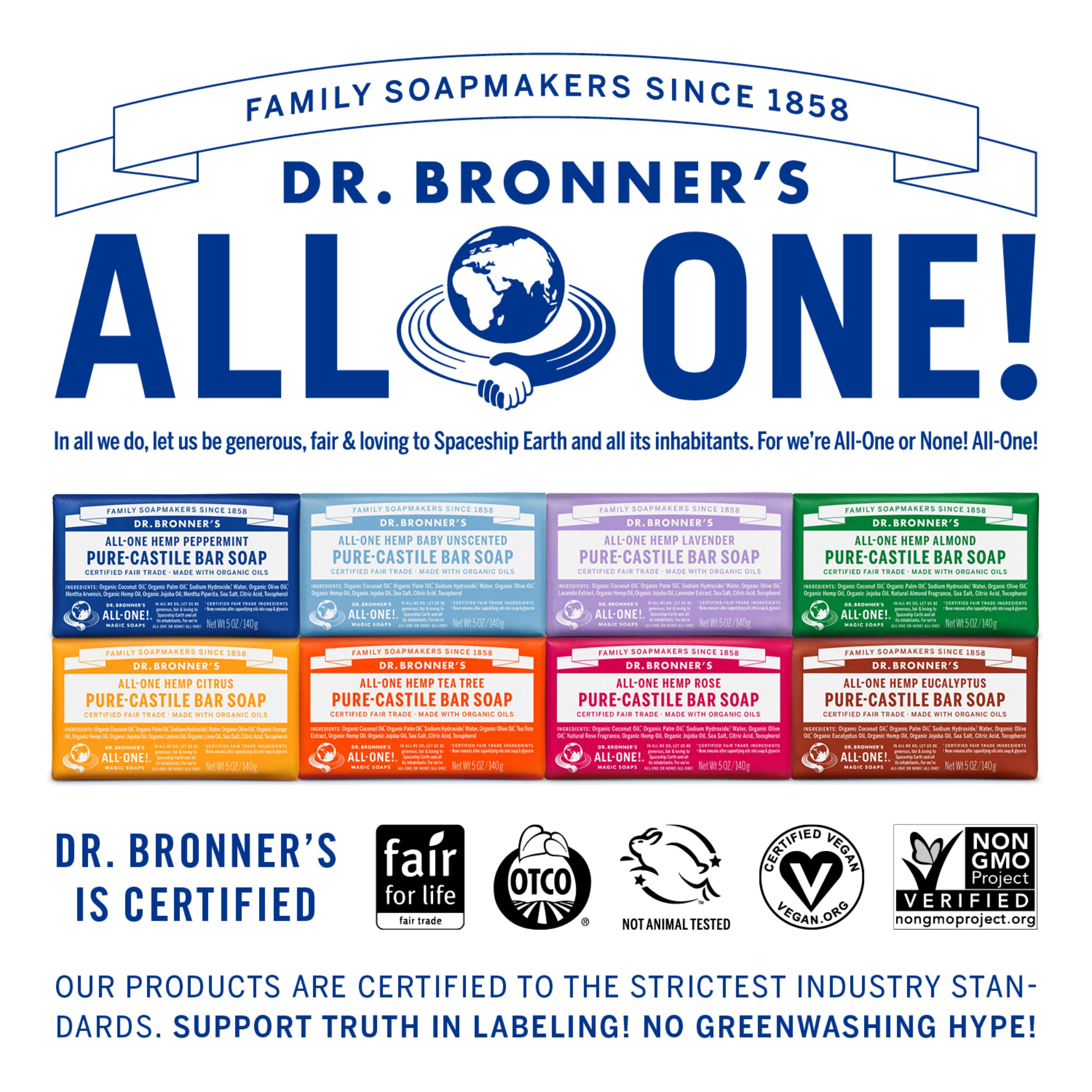 Dr. Bronner's Pure-Castile Citrus Bar Soap – 5oz, 12-Pack | Vegan, Biodegradable