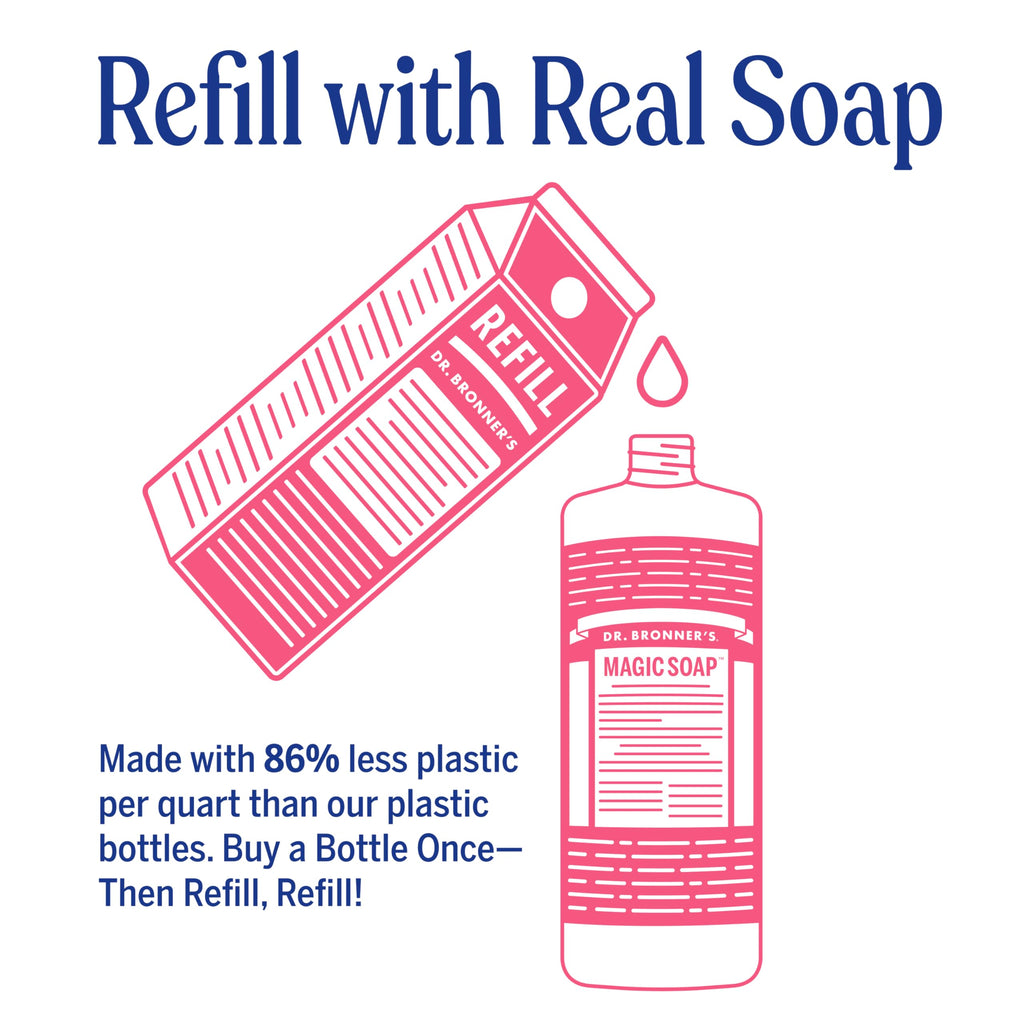 Dr. Bronner's Rose Pure-Castile Soap Liquid – Regenerative Organic Oils, 32oz + Refill