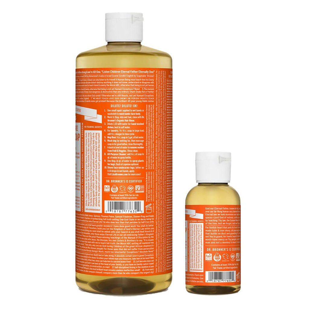 Dr. Bronner's Pure-Castile Tea Tree Soap Bundle – 32oz Bottle + 2oz Travel Bottle