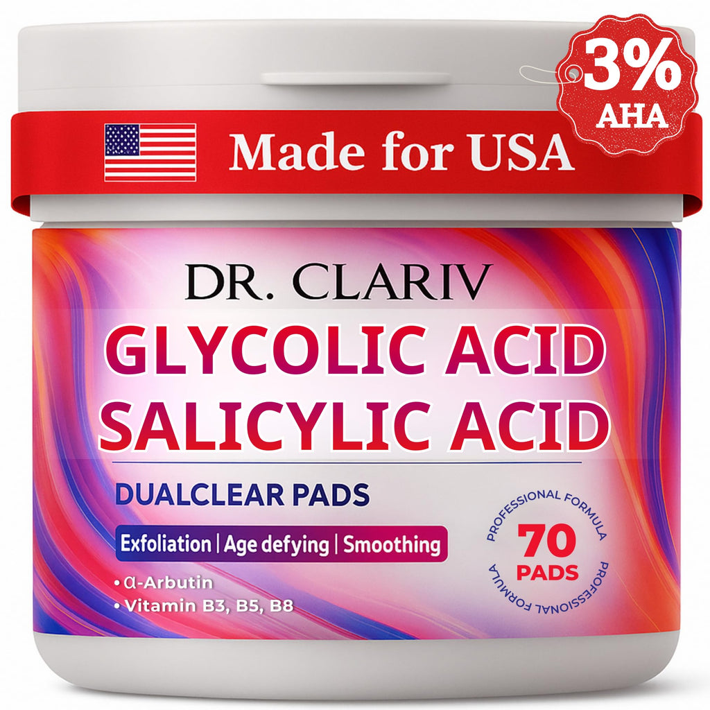 DR. CLARIV Exfoliating Pads with Glycolic 3% & Salicylic 0.5% — Unscented, Large 70 Count