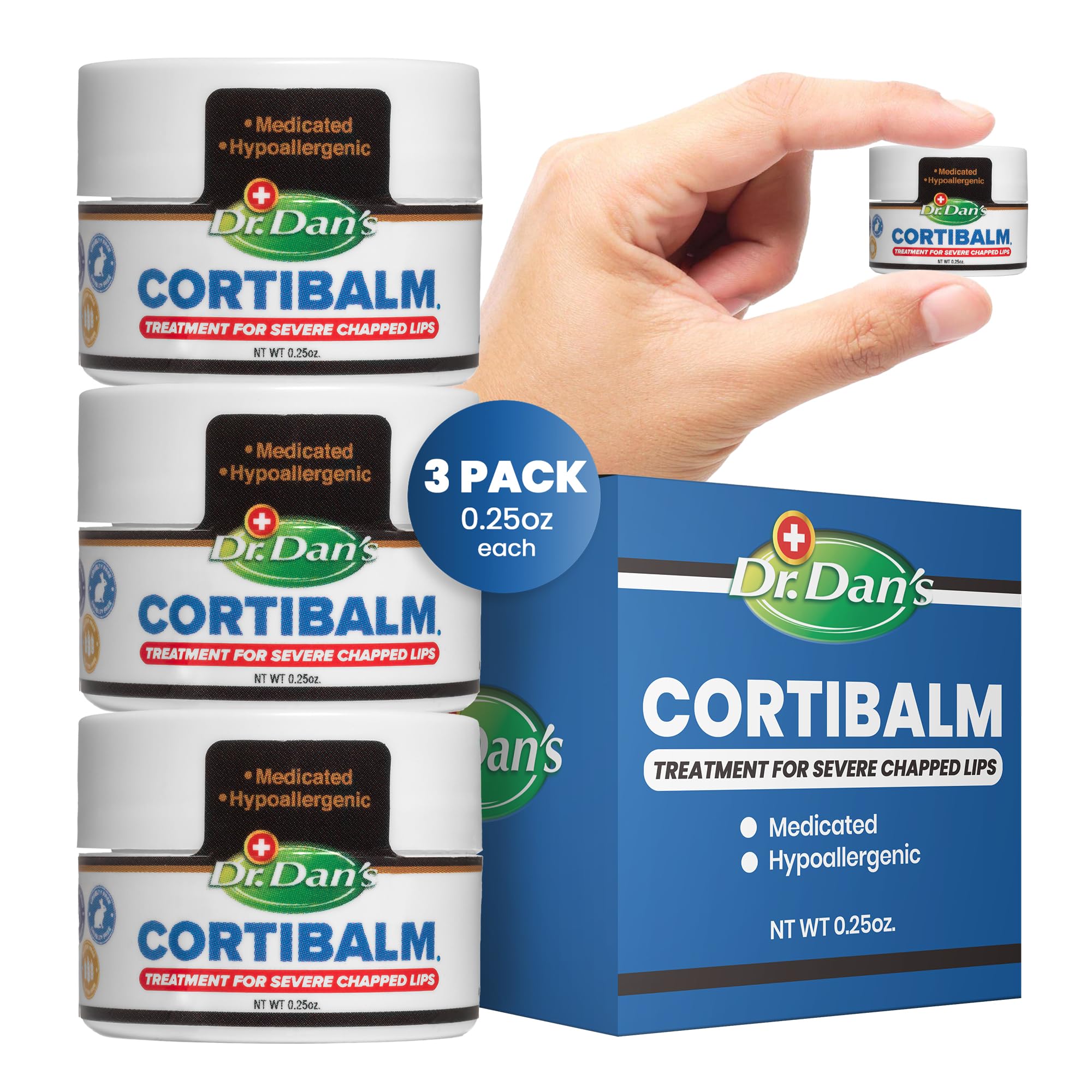 Dr. Dan's Cortibalm Jar 3 Pack – Lip Care for Dry, Chapped Lips