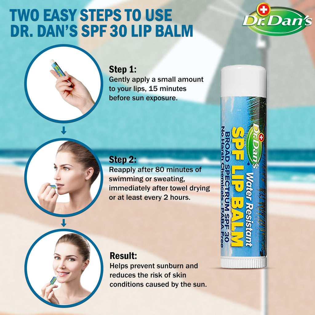 Dr. Dan's SPF 30 Lip Balm – Mineral Based, Hypoallergenic, 3 Pack