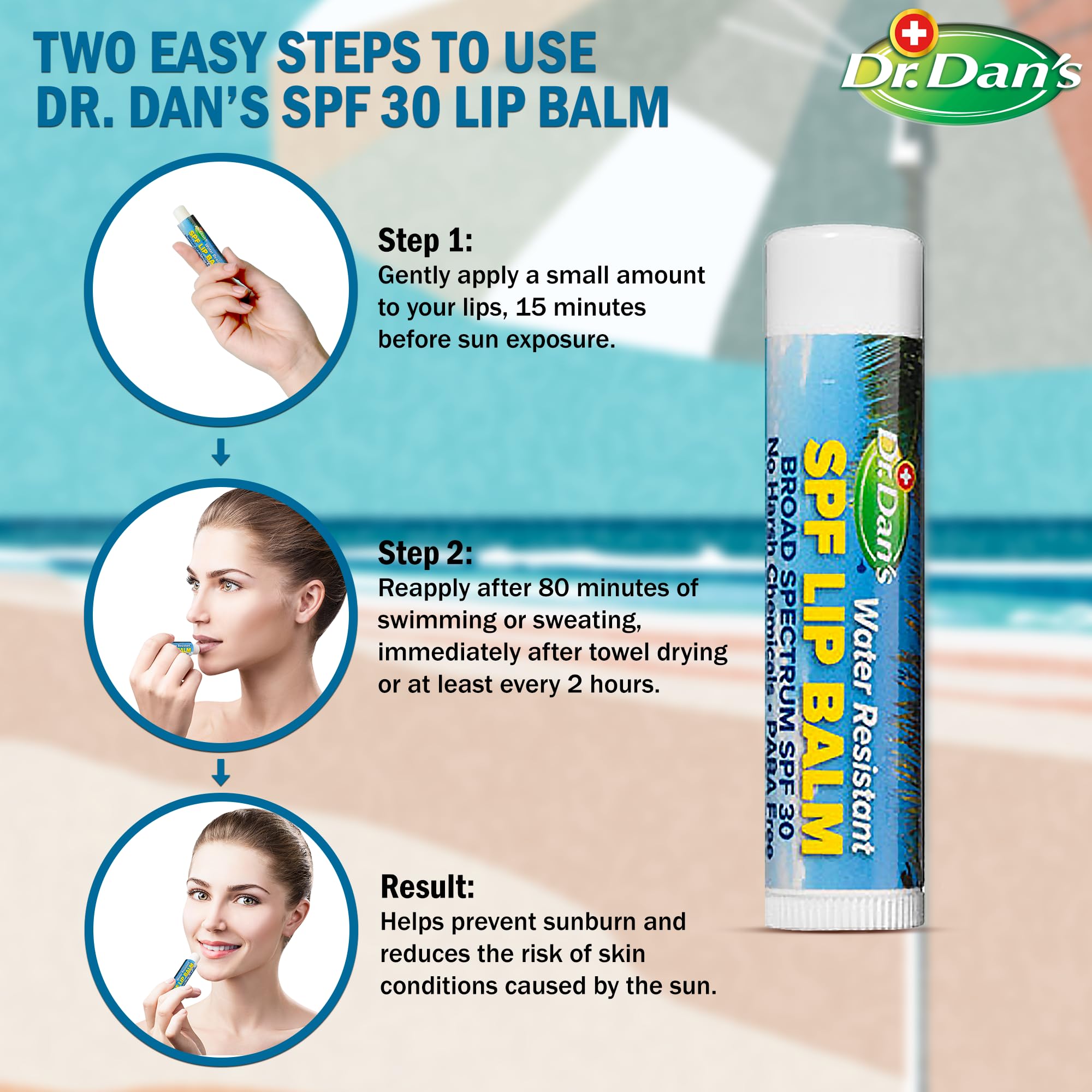 Dr. Dan's SPF 30 Lip Balm – Mineral Based, Hypoallergenic, 3 Pack