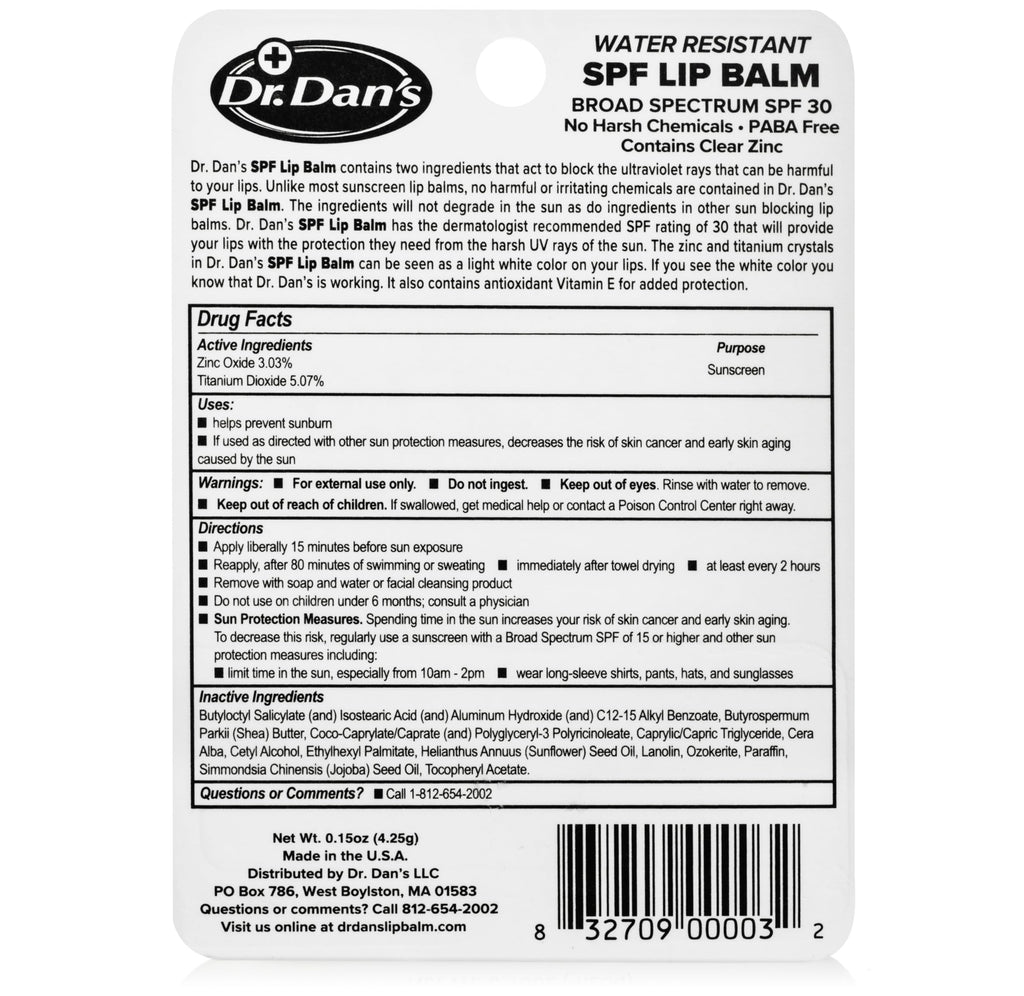 Dr. Dan's SPF 30 Lip Balm – Mineral Based, Hypoallergenic, 3 Pack