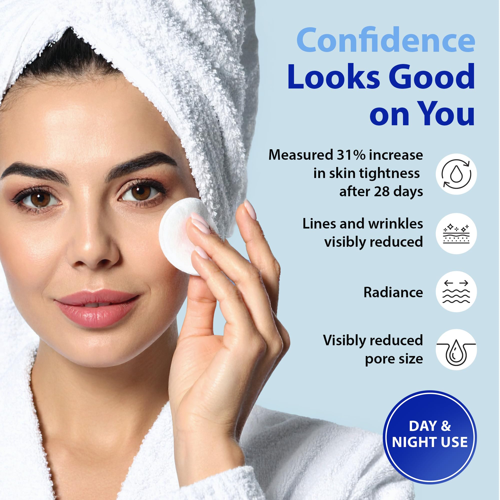 Dr. Denese SkinScience Advanced Firming Facial Pads – 100 Count | Glycolic Exfoliant with Peptides & Aloe