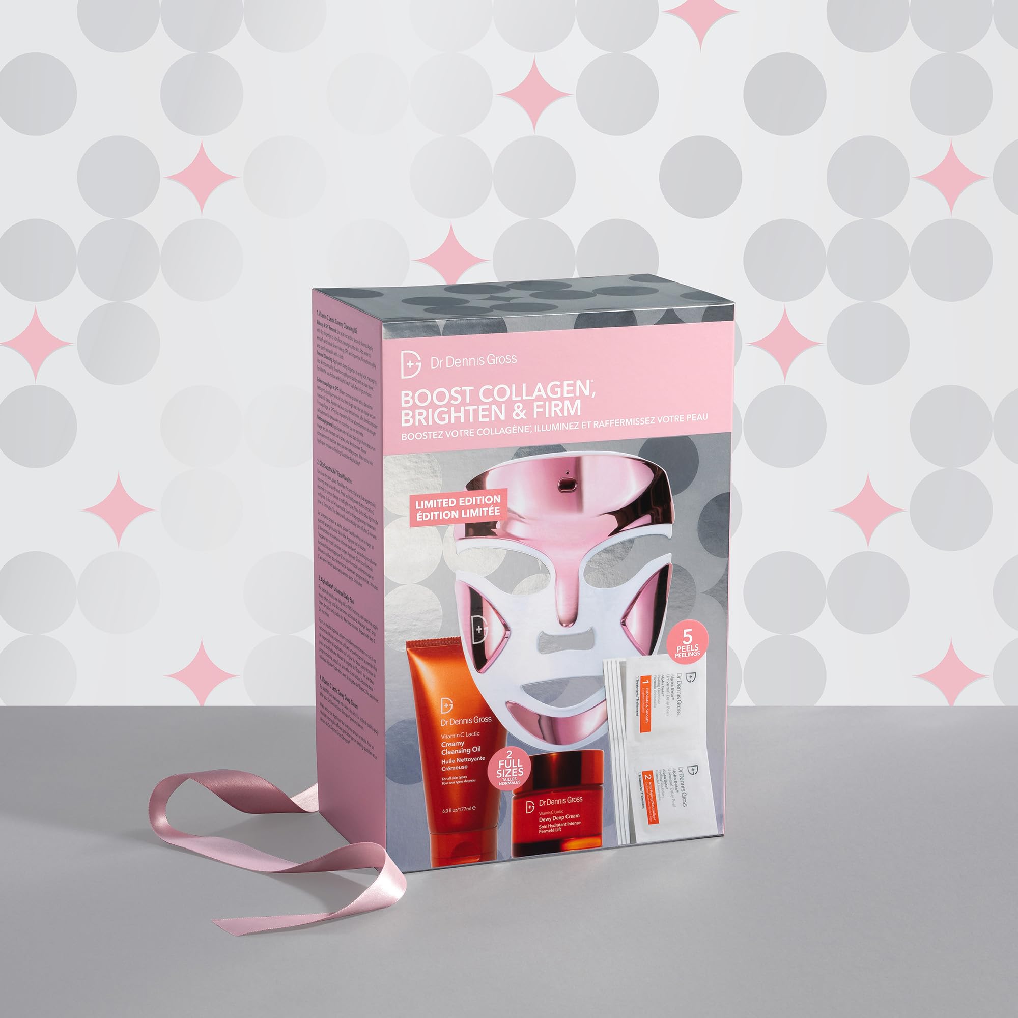Dr Dennis Gross dpl FaceWare Pro Pink LED Mask Gift Set – Collagen, Brightening & Firming with Cleansing Oil, Dewy Deep Cream & 5 Universal Daily Peels | $592 Value