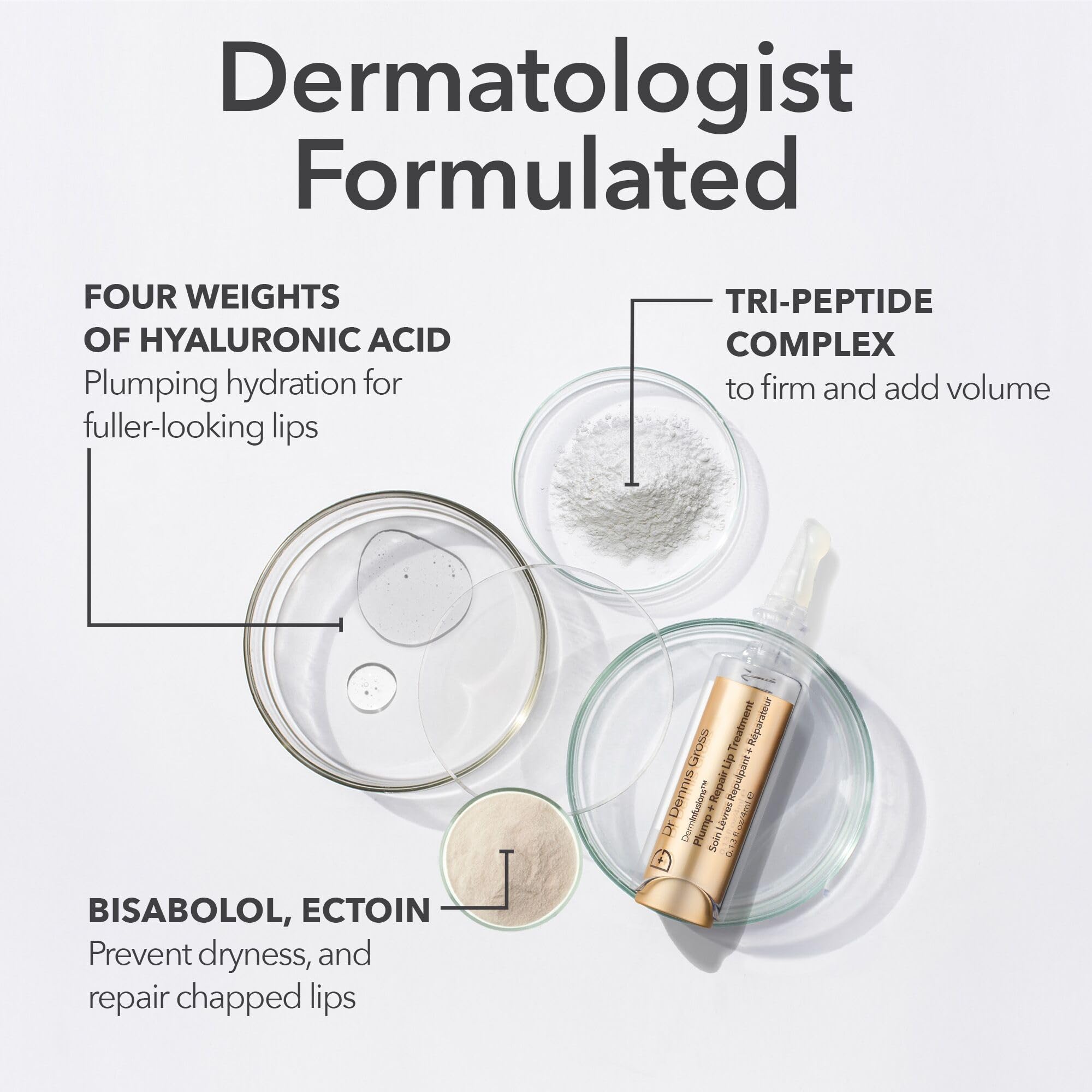 Dr Dennis Gross DermInfusions Plump + Repair Lip Treatment Clear – Hyaluronic Acid, Peptides, Barrier Repair