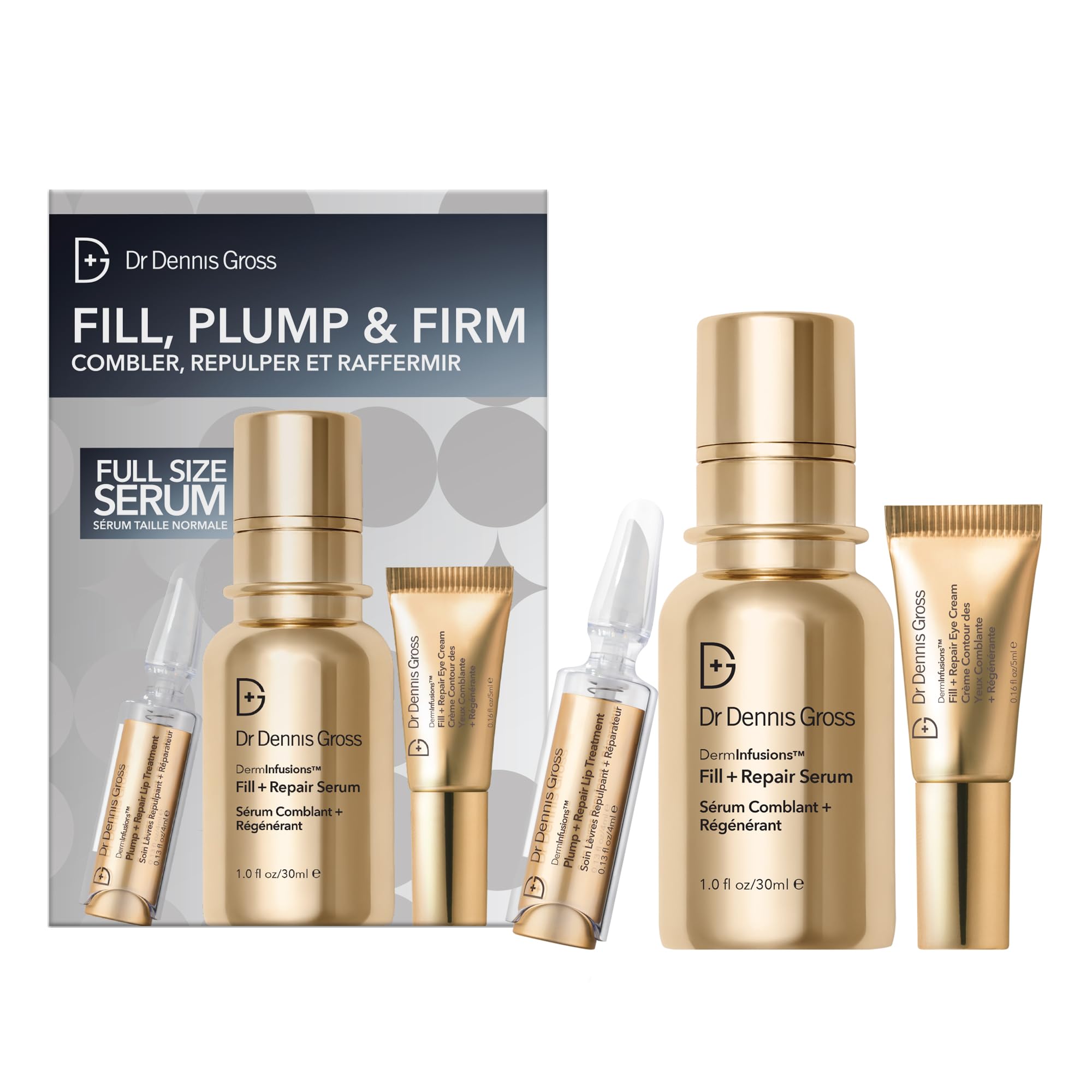 Dr Dennis Gross Fill, Plump & Firm Kit | DermInfusions Hyaluronic Serum, Eye & Lip