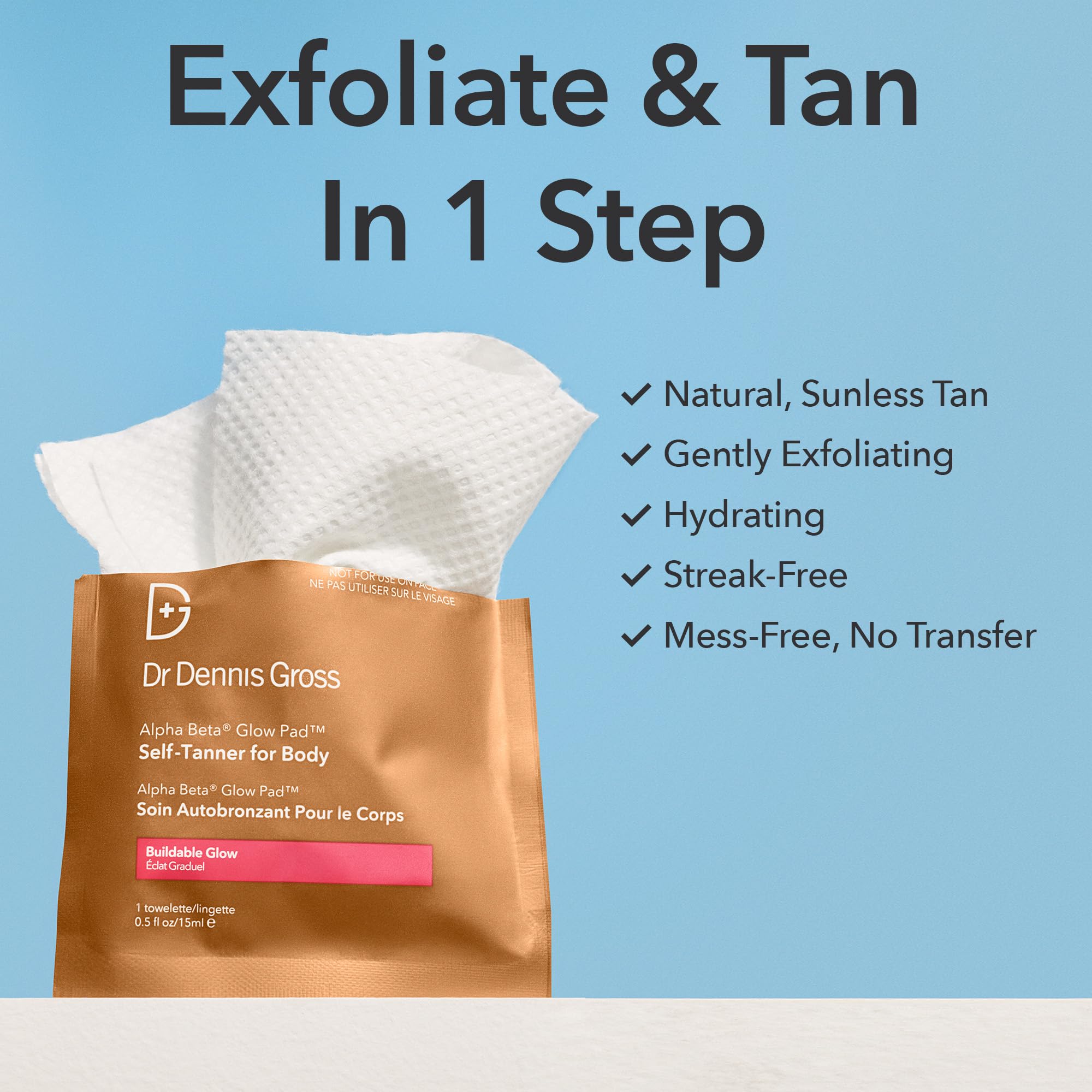 Dr Dennis Gross Glow Pad Body – Buildable Hydrating Self-Tanner Towelettes with AHAs/BHAs