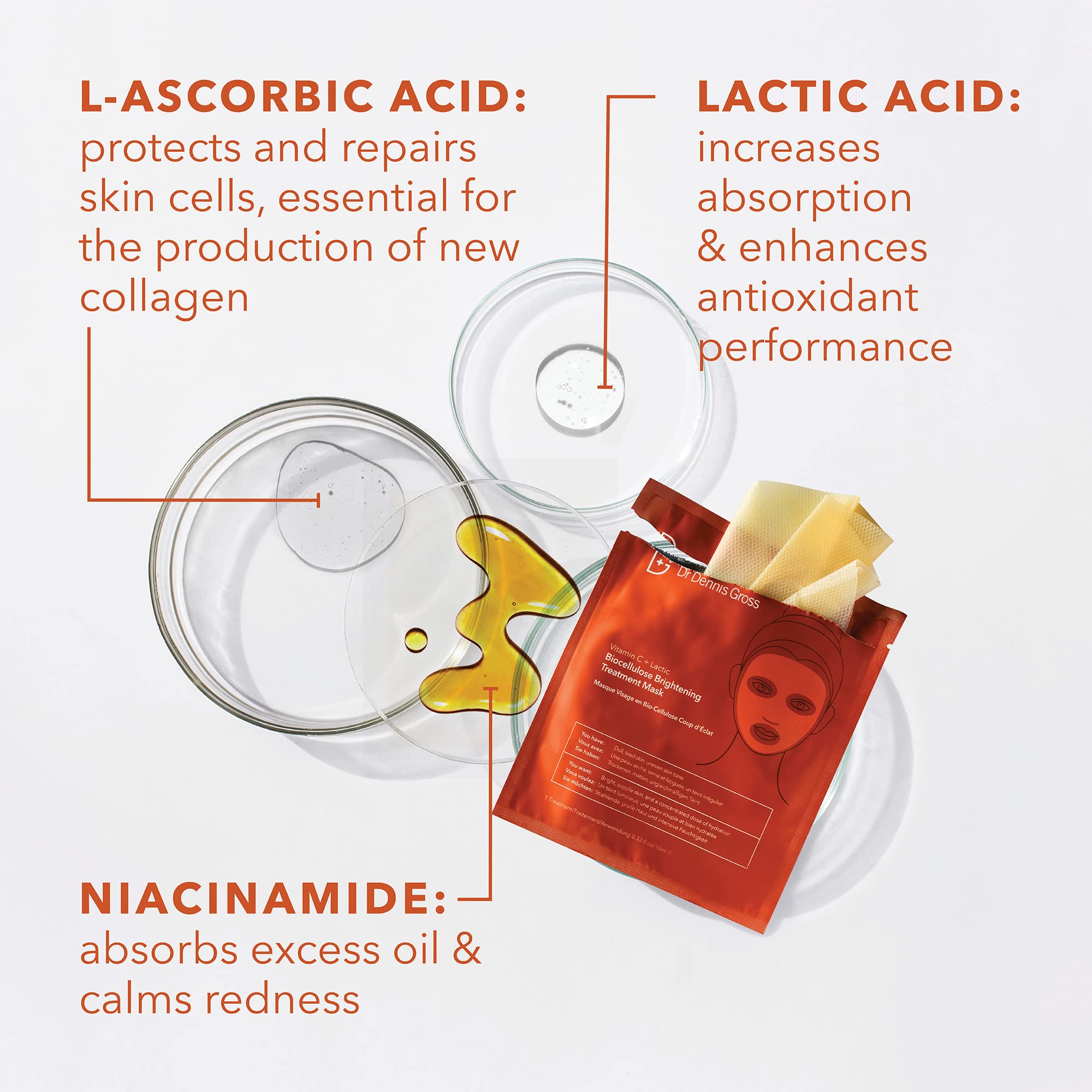 Dr Dennis Gross Vitamin C Lactic Biocellulose Brightening Treatment Mask – 4 Pack