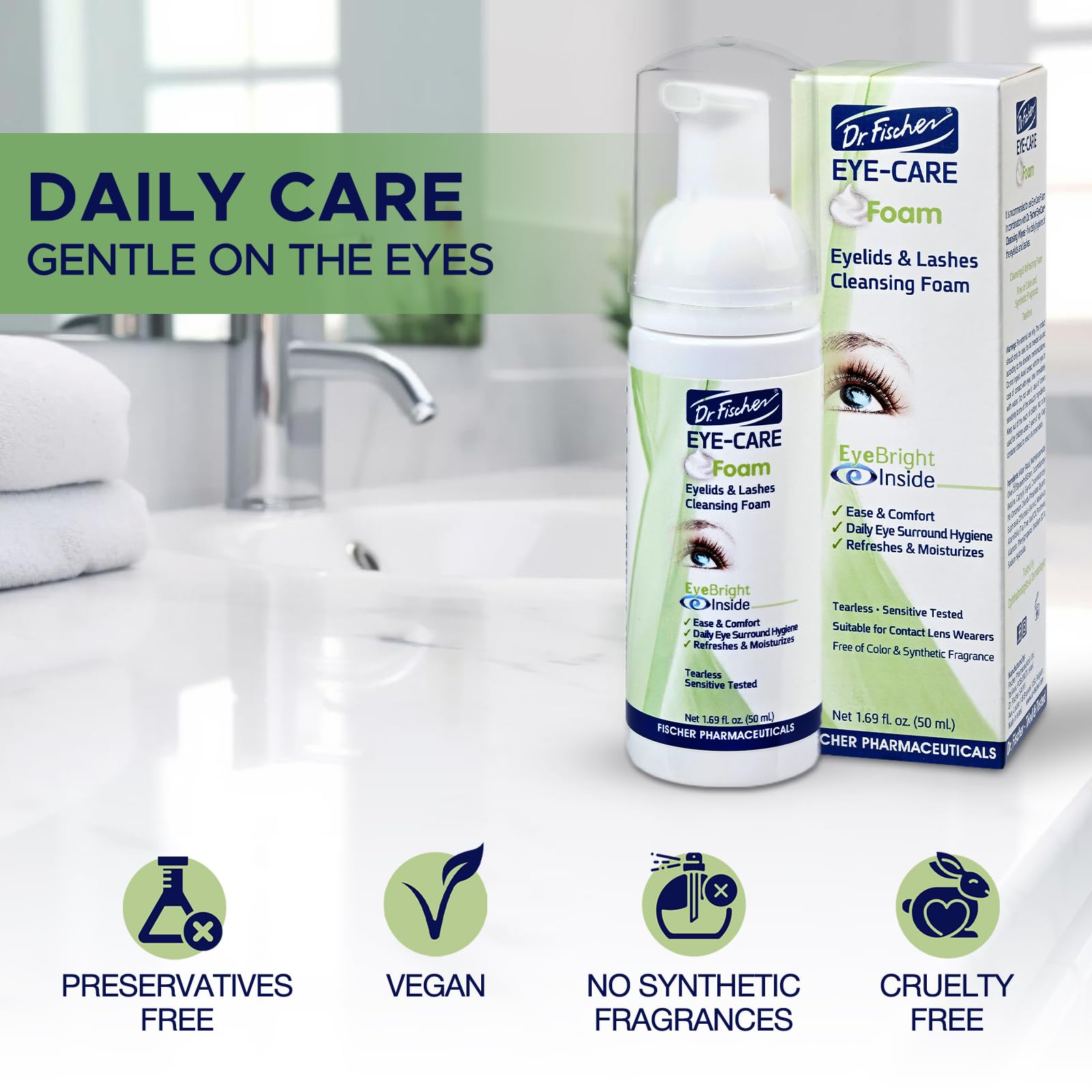 Dr. Fischer Tea Tree Oil Eyelid Cleanser – Gentle Tear-Free Eye Lid Scrub (Pack of 2)