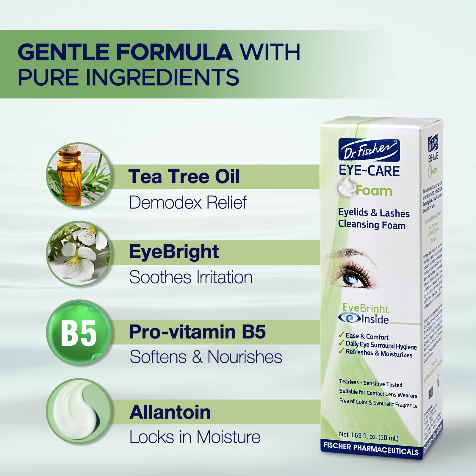 Dr. Fischer Tea Tree Oil Eyelid Cleanser – Gentle Tear-Free Eye Lid Scrub (Pack of 2)