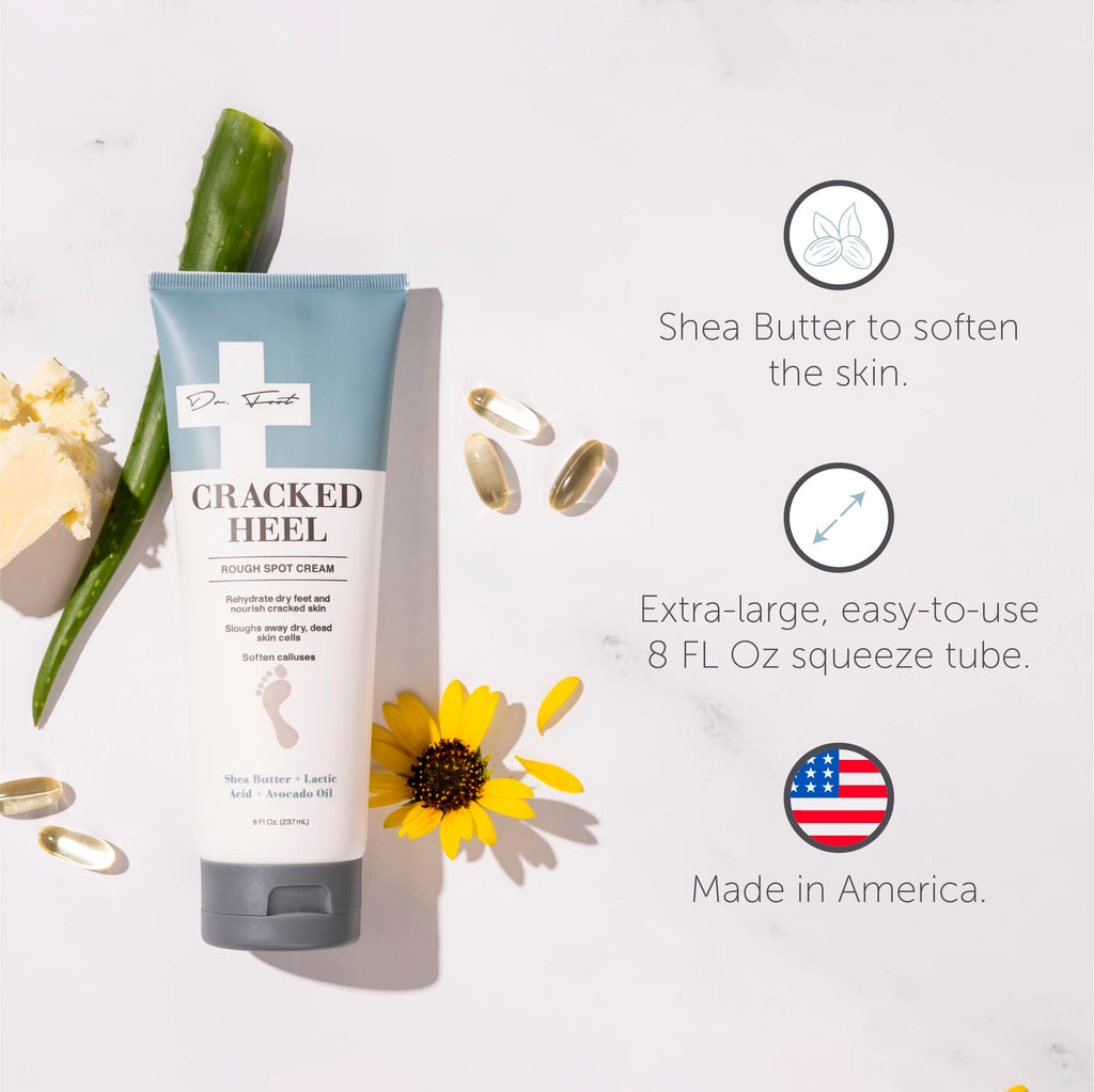 Dr. Foot Cracked Heel Repair Cream 8oz – Moisturizing Foot Lotion with Shea Butter & Lactic Acid