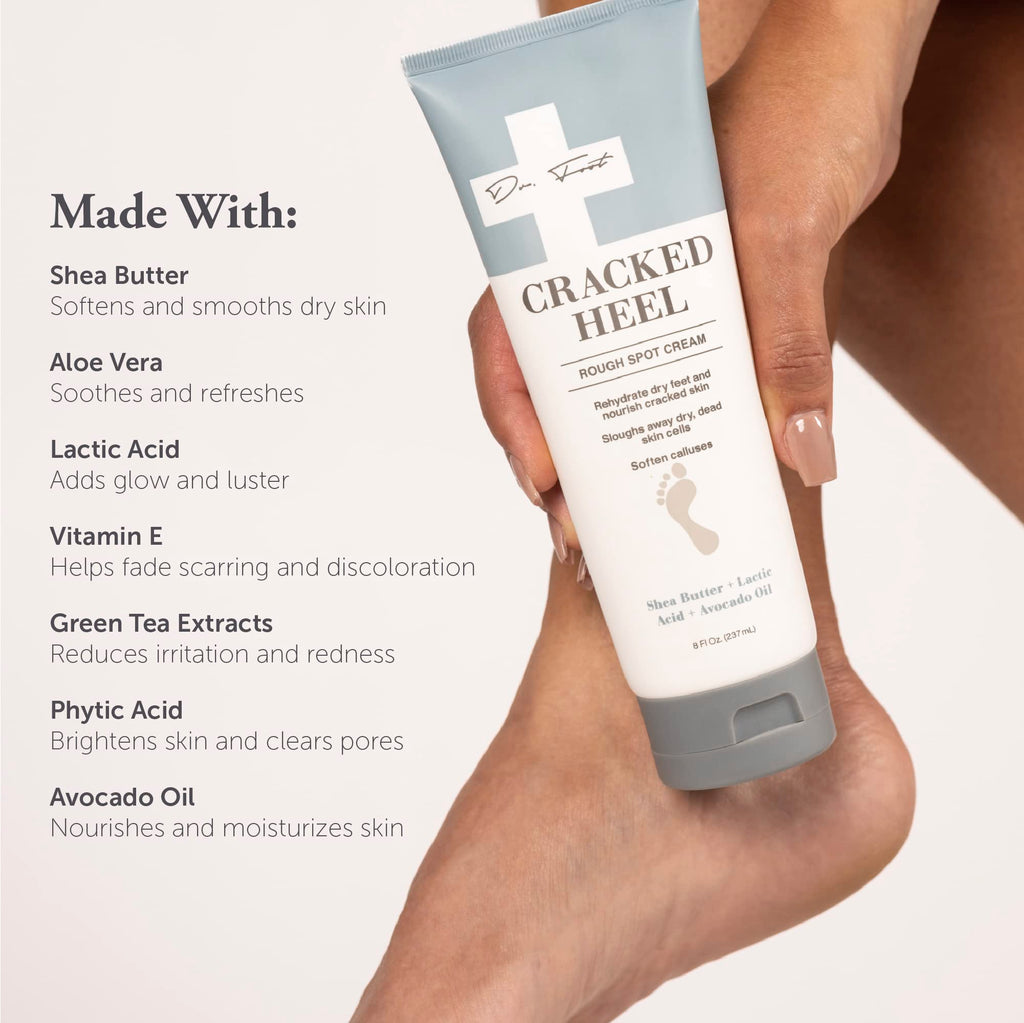 Dr. Foot Cracked Heel Repair Cream 8oz – Moisturizing Foot Lotion with Shea Butter & Lactic Acid