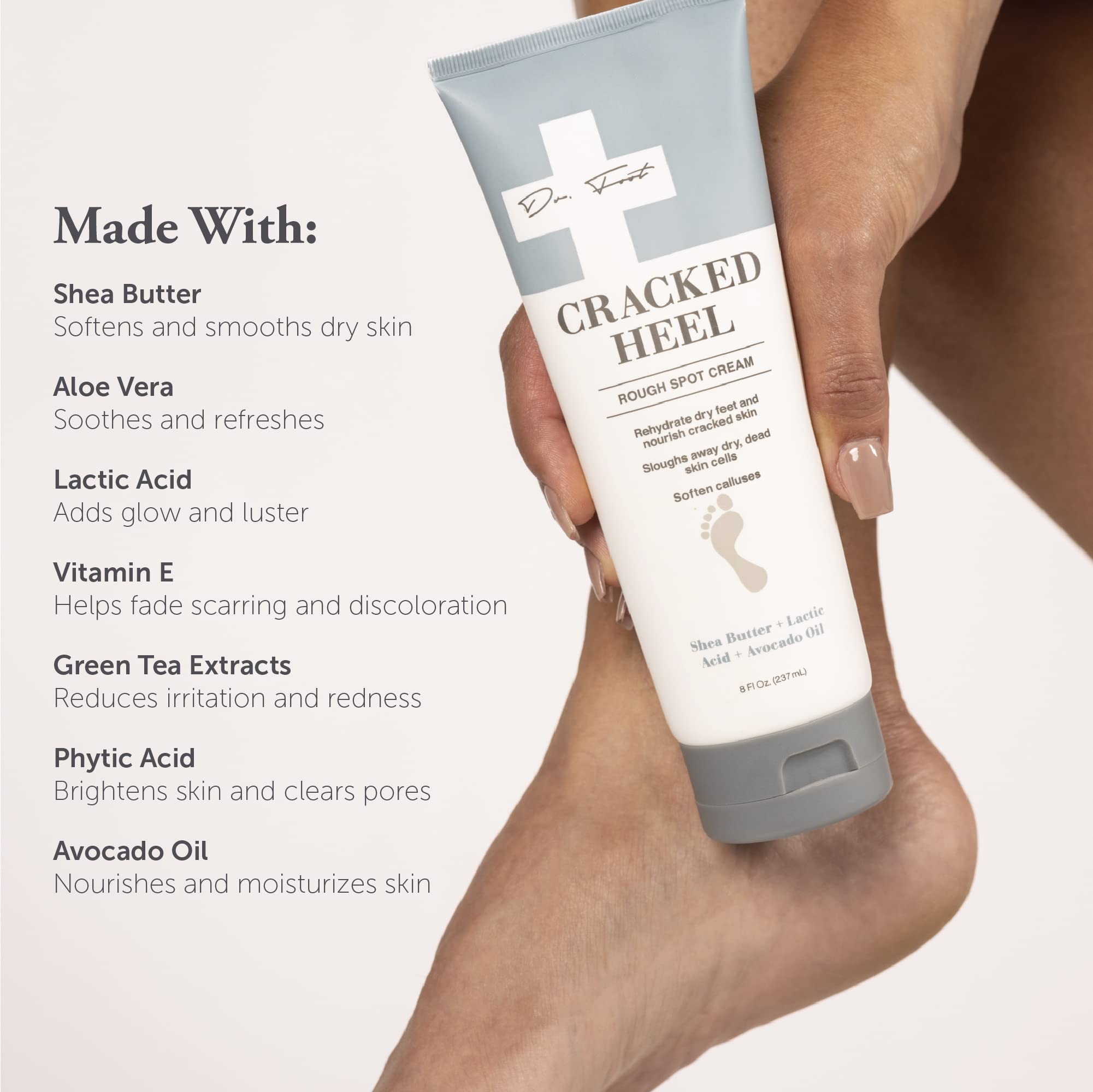Dr. Foot Cracked Heel Repair Cream 8oz – Moisturizing Foot Lotion with Shea Butter & Lactic Acid
