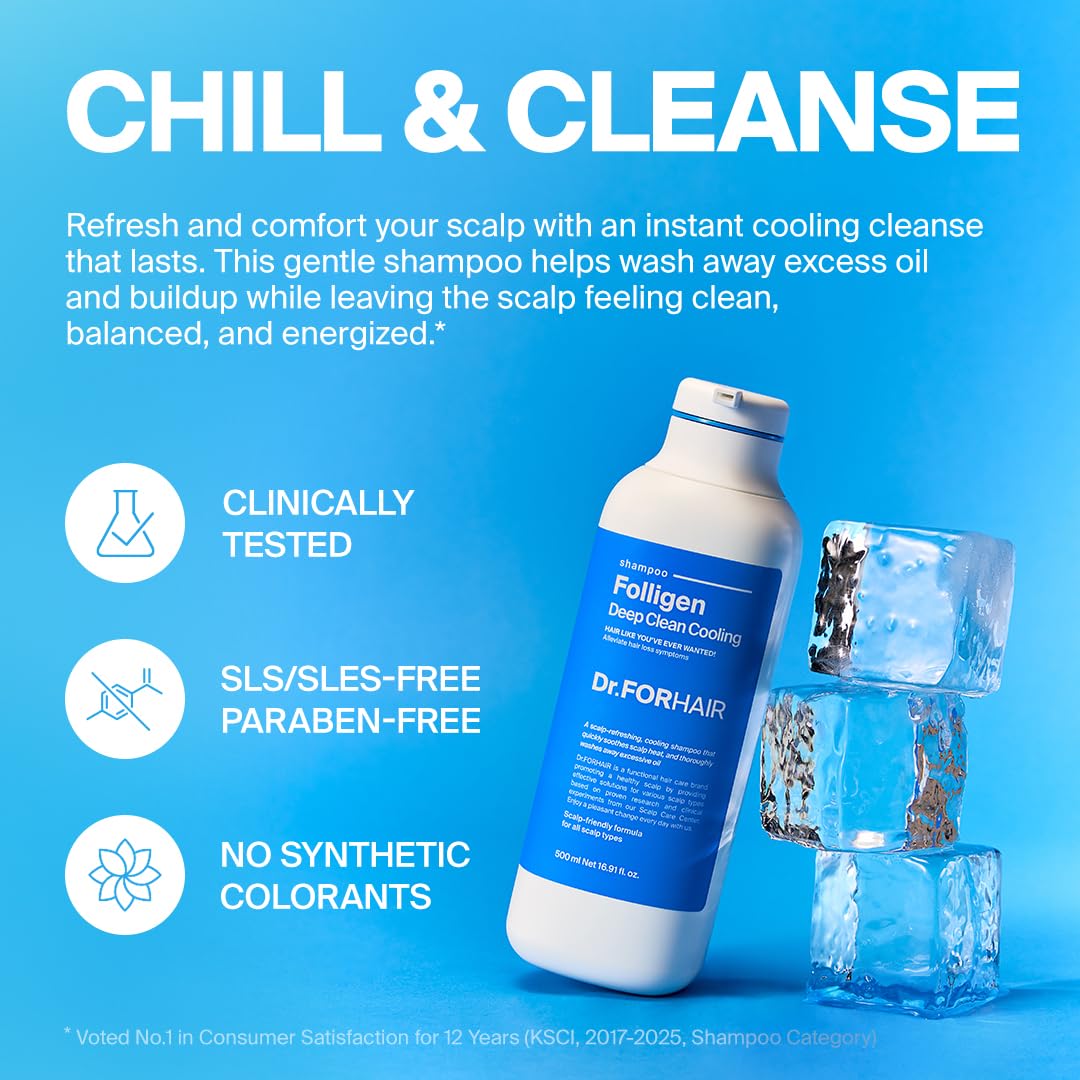 Dr.FORHAIR Folligen Deep Clean Cooling Shampoo | Icelandic Glacier Water & Clarifying Scalp Care