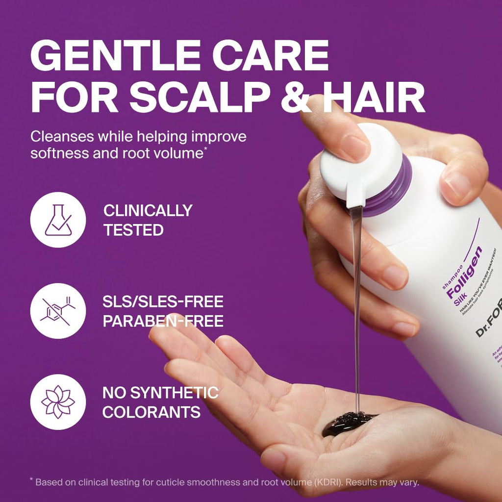 Dr.FORHAIR Folligen Silk Shampoo – Volumizing Korean Haircare for Damage Care, 16.91 oz