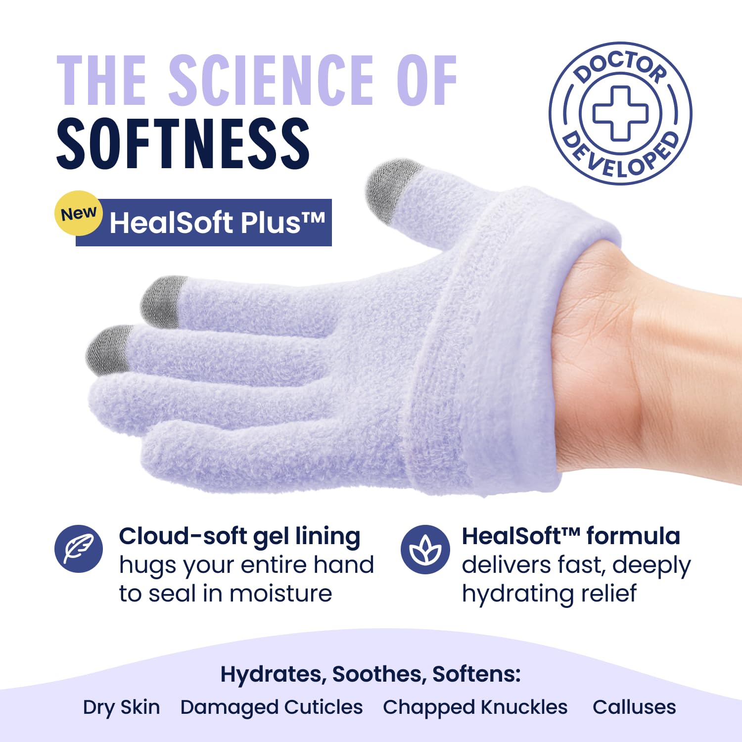 Dr. Frederick's Original Moisturizing Gel Gloves – Deep Hydration & Touchscreen-Ready (Lilac Leisure)