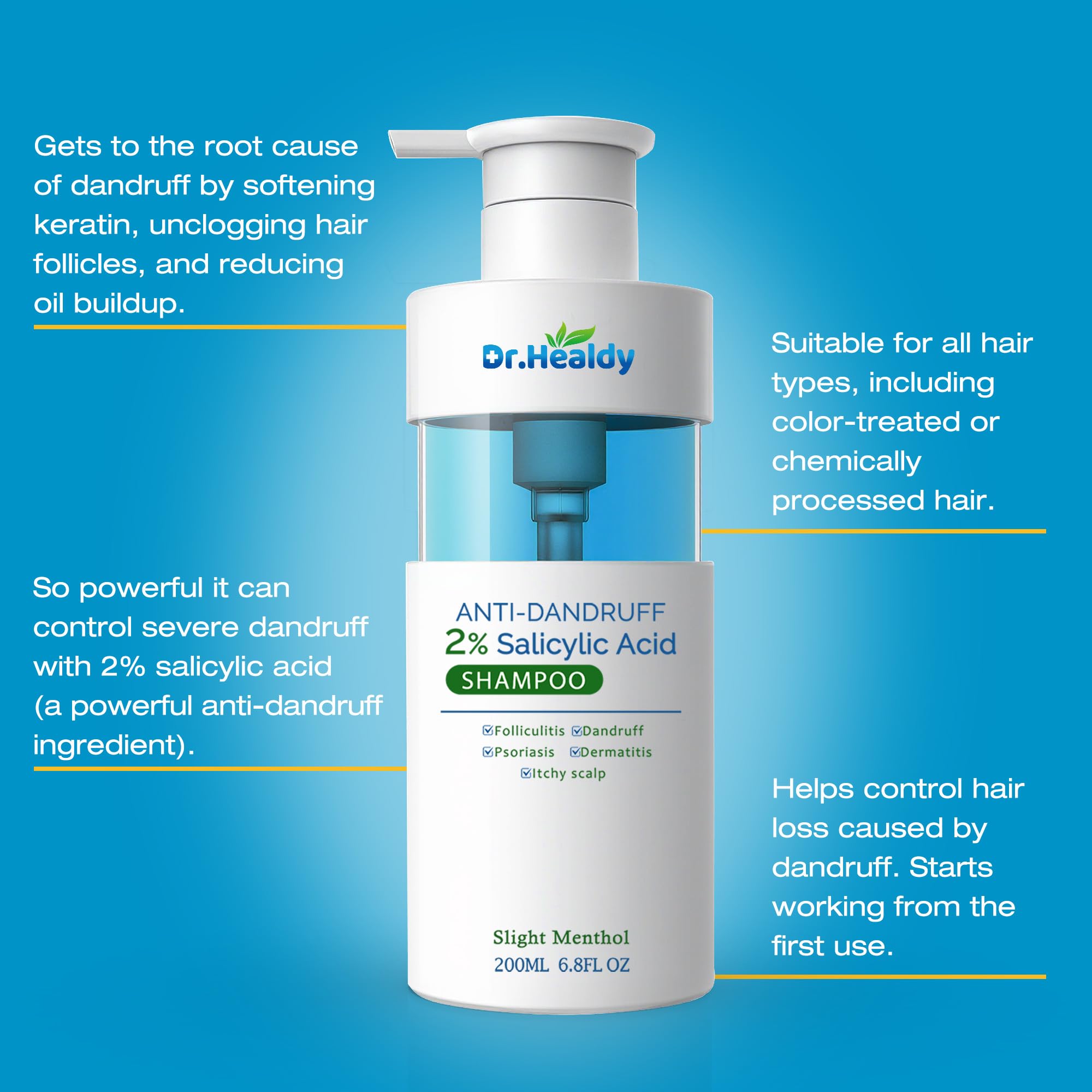 Dr. Healdy Anti-Dandruff Shampoo & Conditioner Set – 2% Salicylic Acid, Sulfate Free (13.6 fl oz x 2)