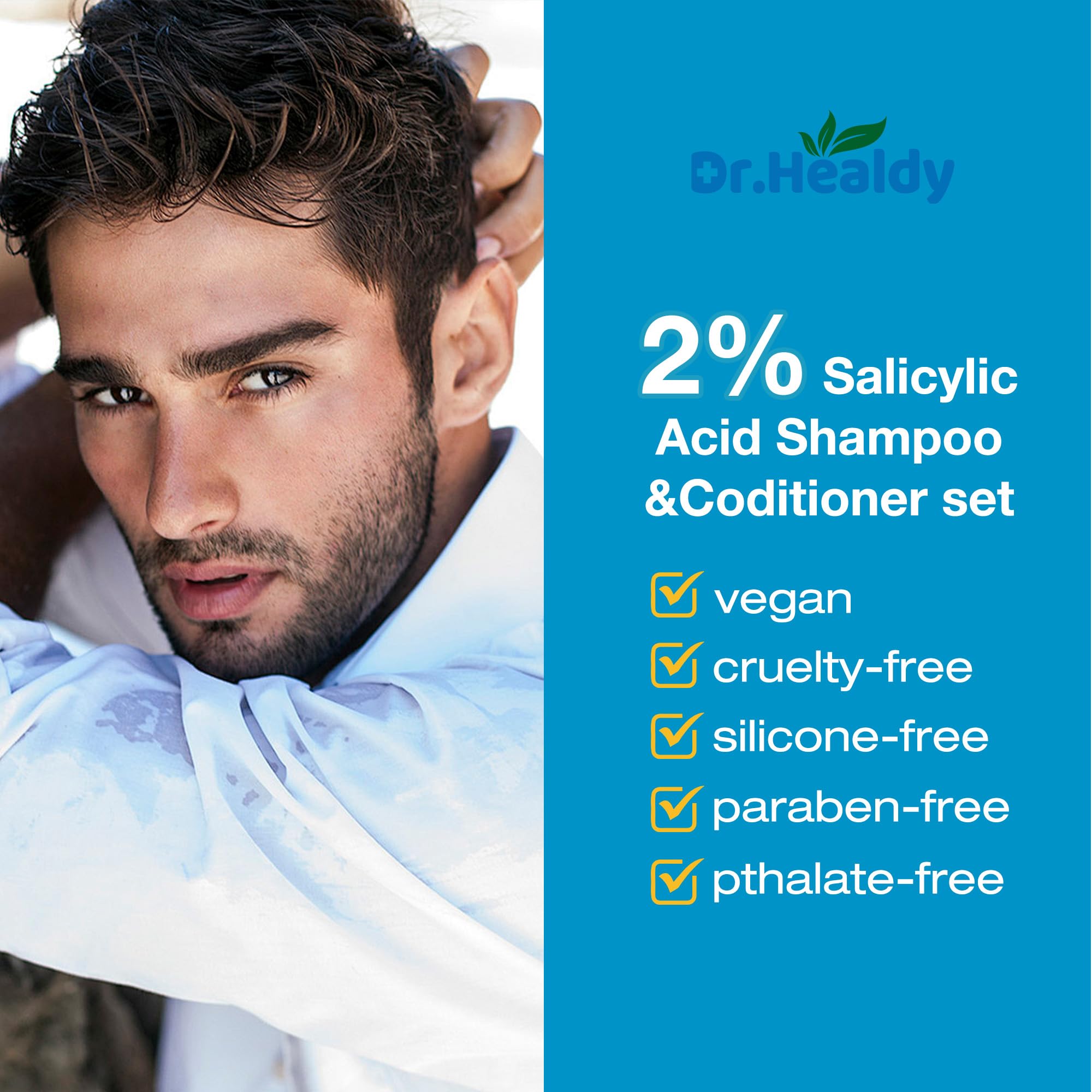 Dr. Healdy Anti-Dandruff Shampoo & Conditioner Set – 2% Salicylic Acid, Sulfate Free (13.6 fl oz x 2)