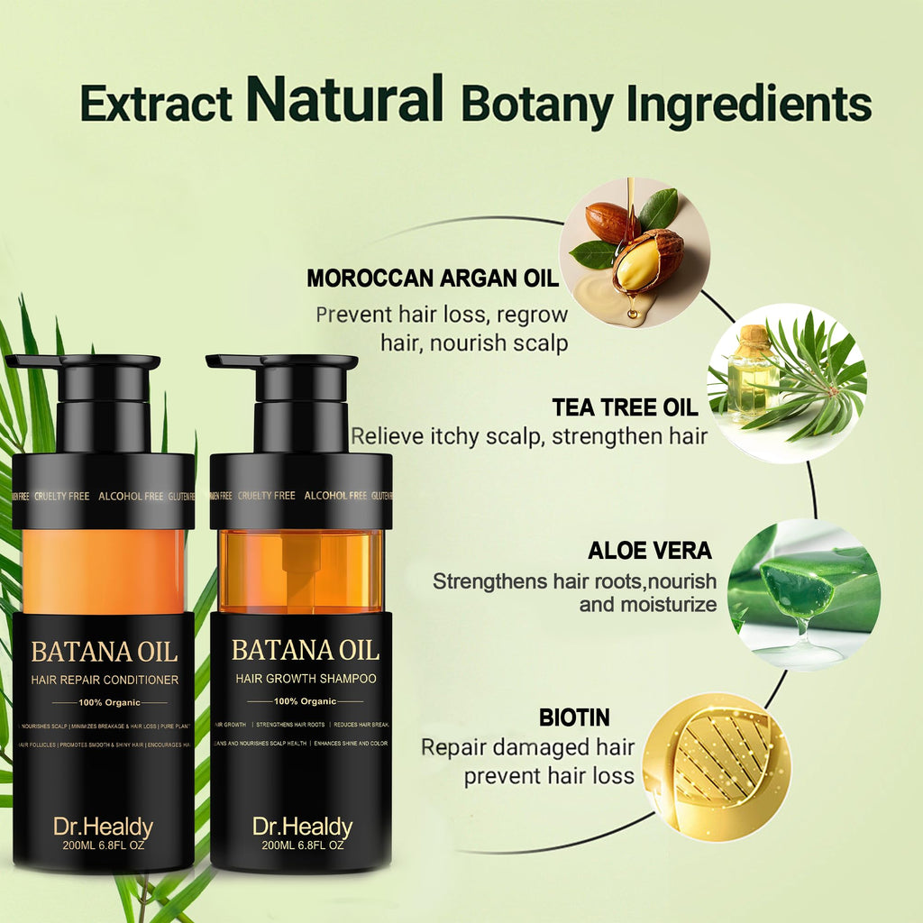 Dr. Healdy Batana Oil Shampoo & Conditioner Set — Hair Growth, Thickening & Hydration (Sulfate Free)