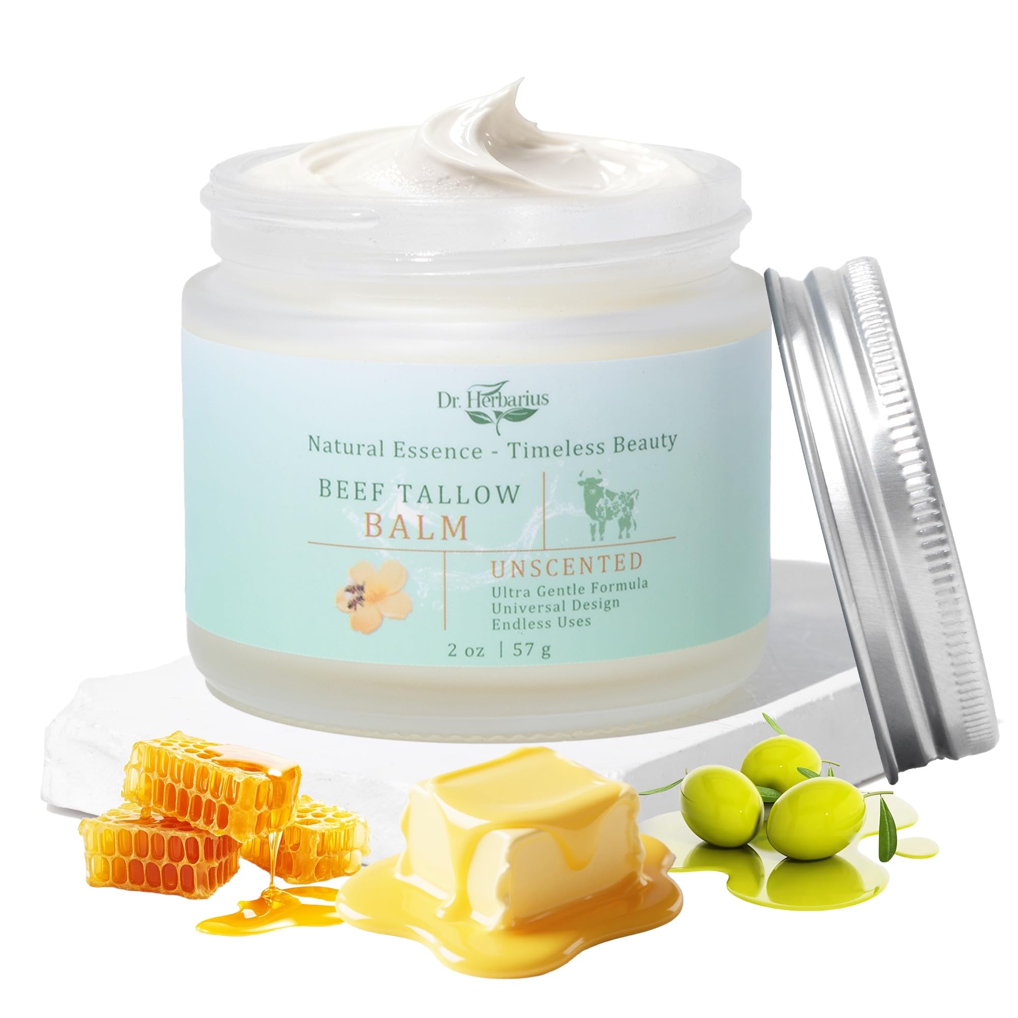 Dr.Herbarius Organic Grass-Fed Tallow & Honey Balm – Extra Gentle, Unscented, 2 Oz